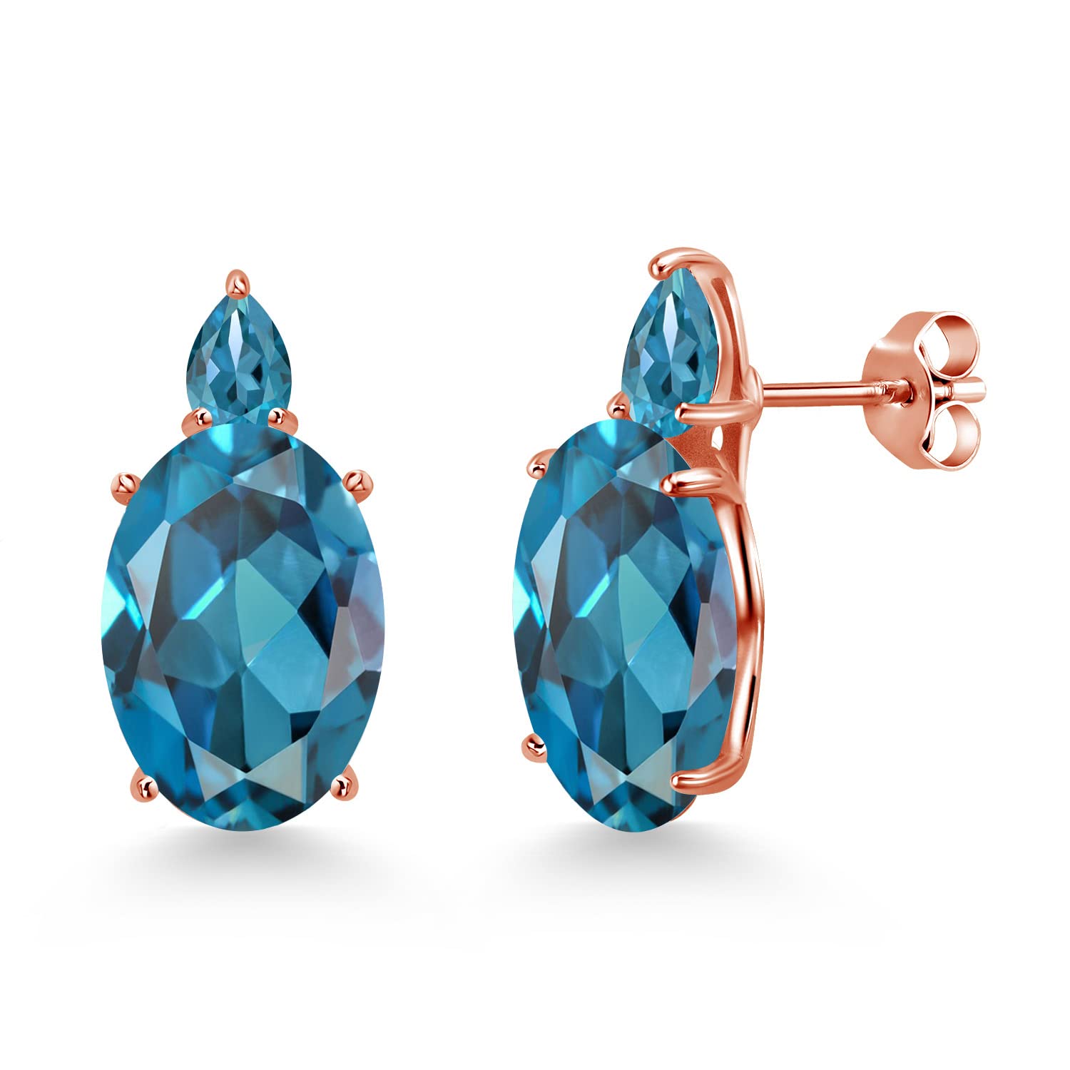 13.80 Ct Oval London Blue Topaz Earrings in 18K Rose Gold Plated Silver - Elegant Gemstone Jewelry for Women, Perfect for Weddings, Parties & Special Occasions