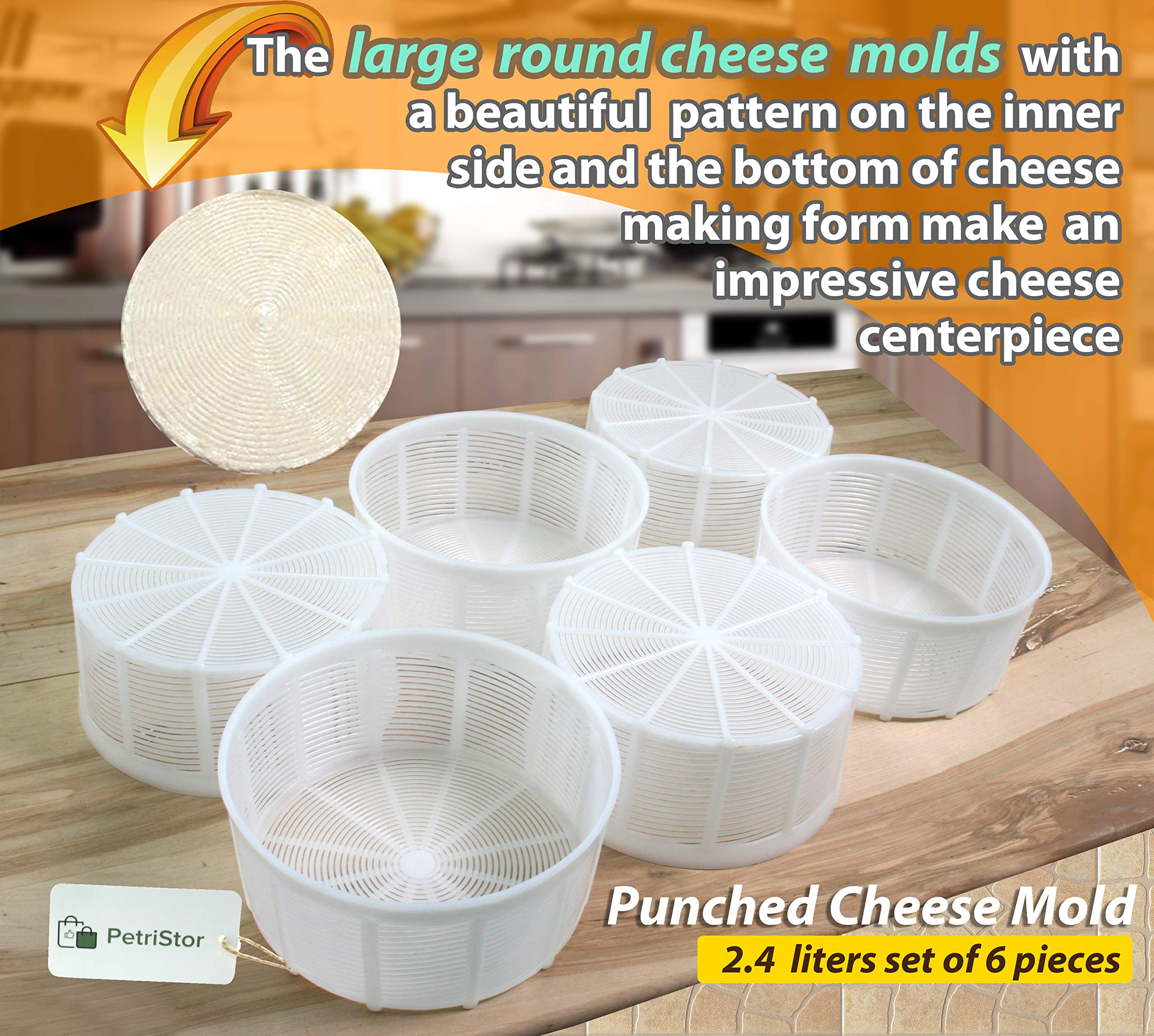 6-Piece Soft Cheese Mold Set for Homemade Cheese Making - 2.55QT Cream Cheese, Feta & Ricotta Mold - DIY Cheese Making Supplies with Basket - Perfect for Artisan Cheesemaking at Home or Small Dairy Farms