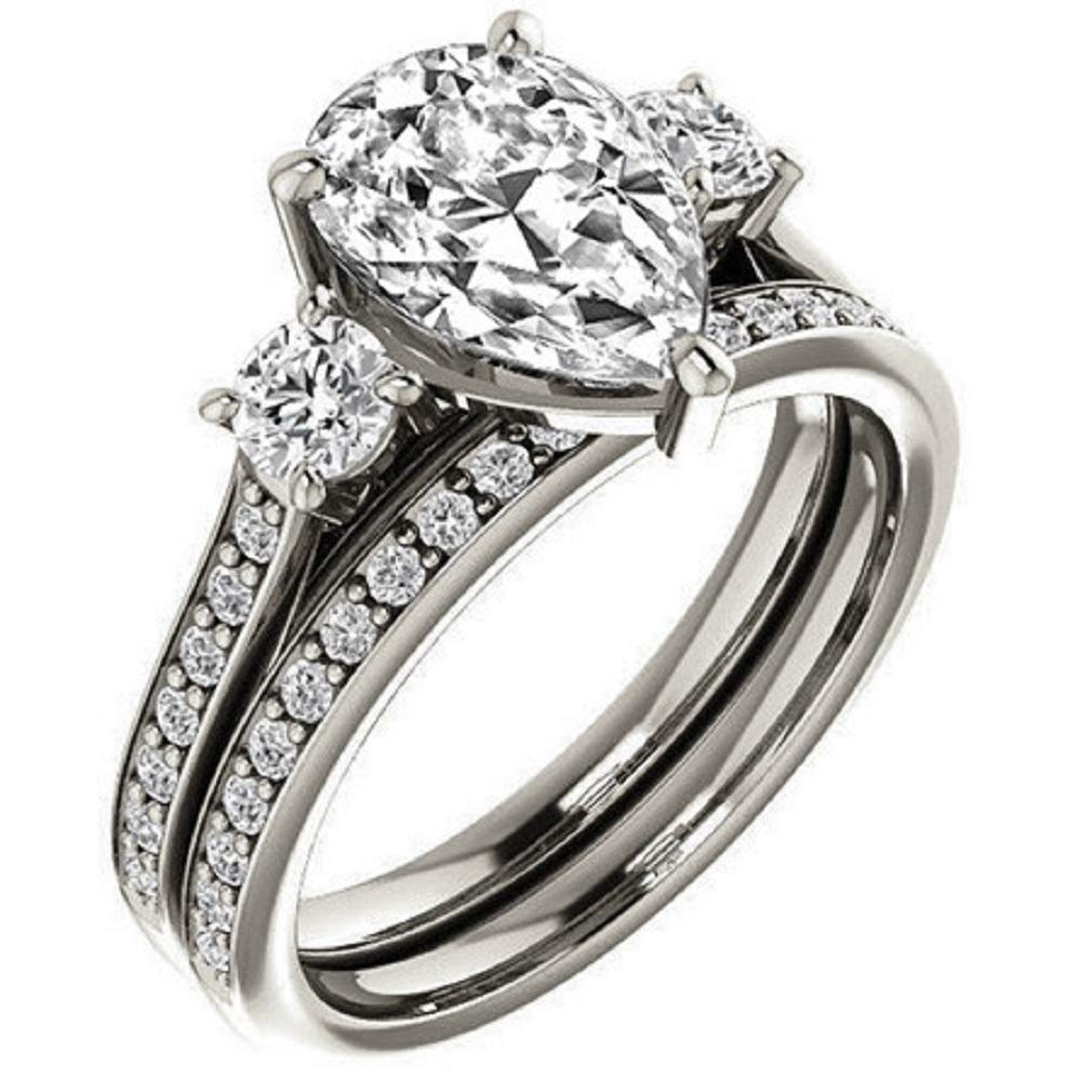 2.50CT Pear Cut Three Stone Moissanite Bridal Set - VVS1 Clarity Colorless Diamond Alternative in 925 Sterling Silver | Engagement & Wedding Ring Set | Perfect Gift for Anniversaries, Proposals & Special Occasions