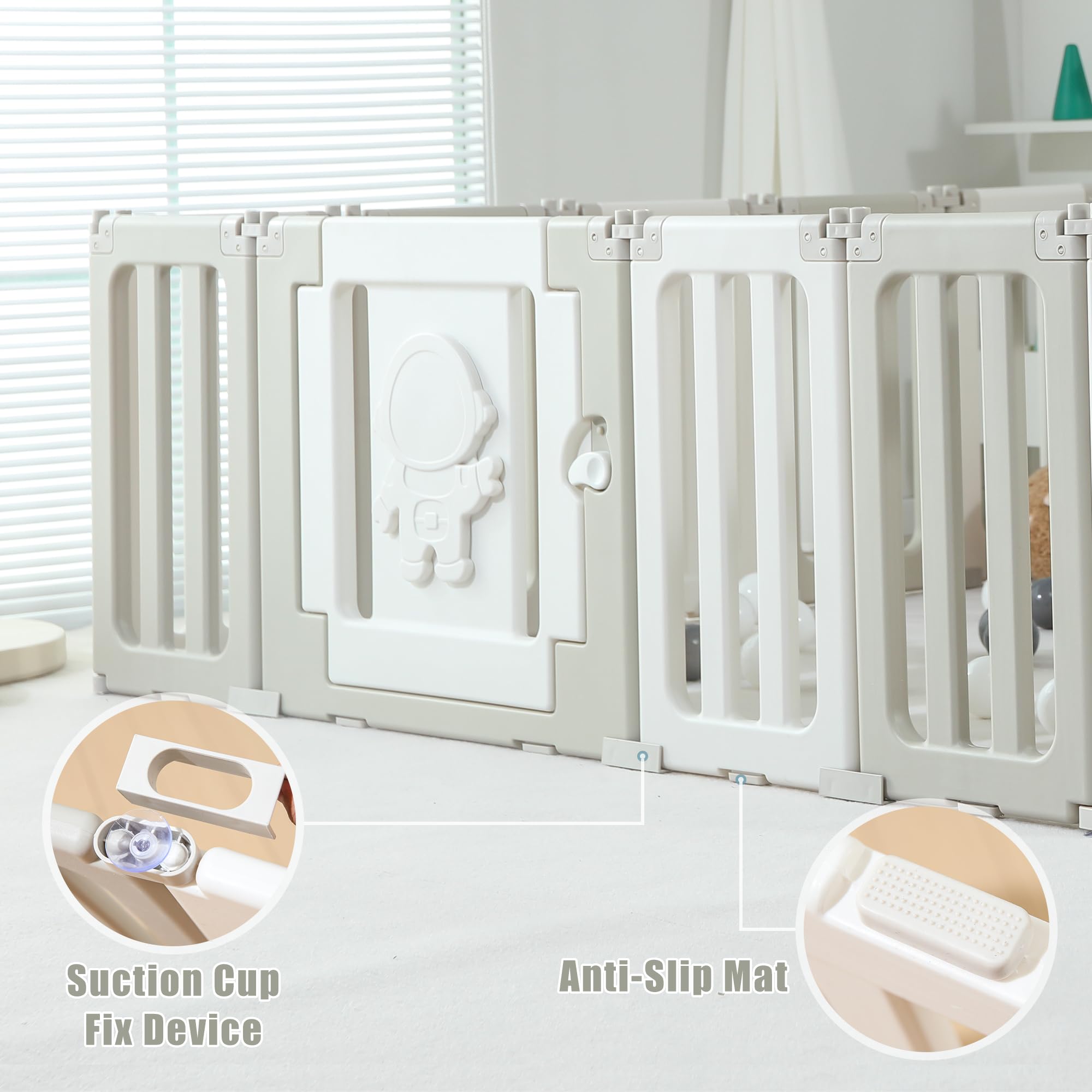 Extra Large Baby Play Pen - 18 Panels Foldable Playpen for Babies & Toddlers | Adjustable Portable Play Yard & Safety Fence | Grey Astronaut-Themed Baby Gate | Perfect for Indoor Playrooms, Daycare Centers & Home Safety