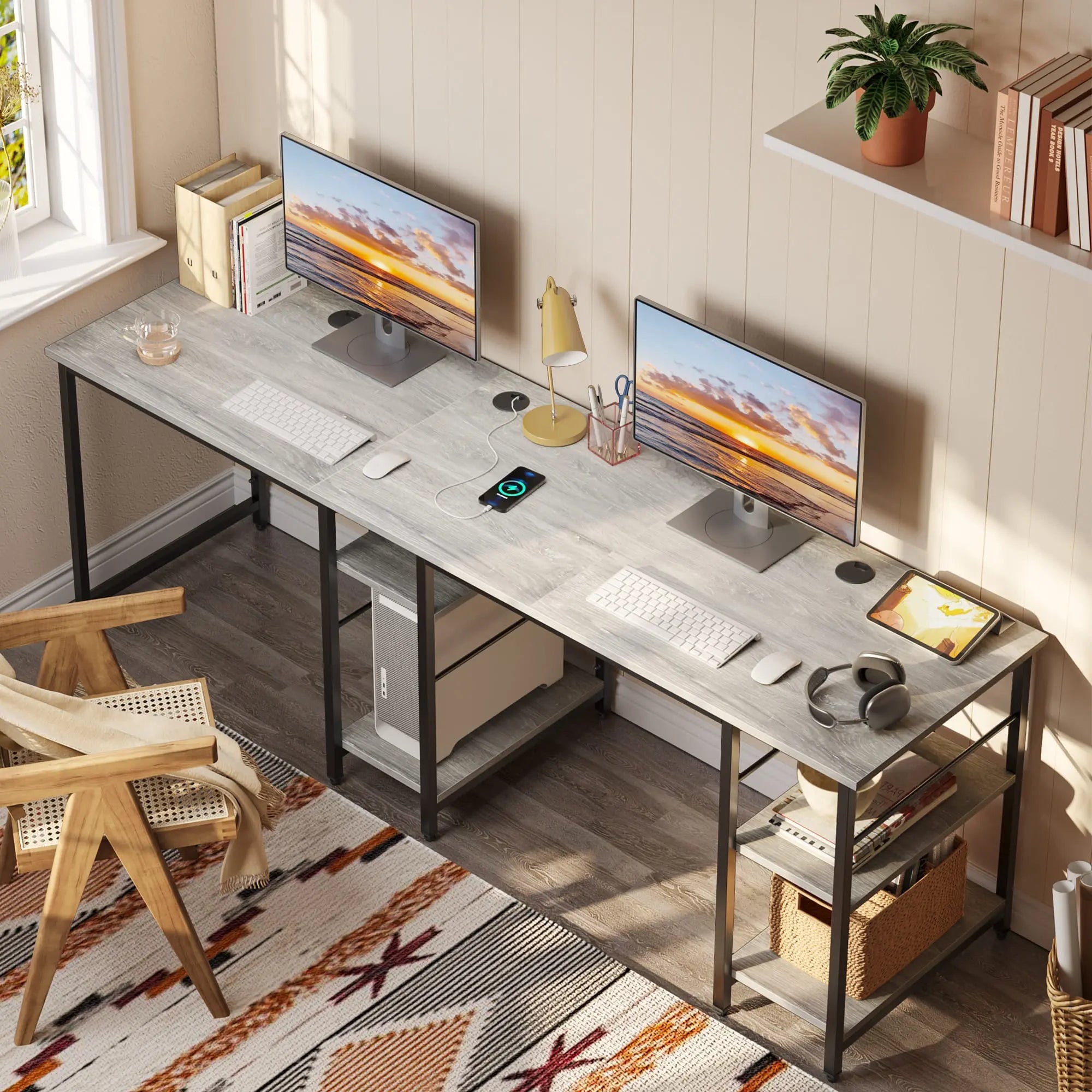 Bestier 86 Inch L-Shaped Computer Desk for Two - Home Office Gaming & Workstation with Large Workspace - Perfect for Couples, Roommates & Small Spaces