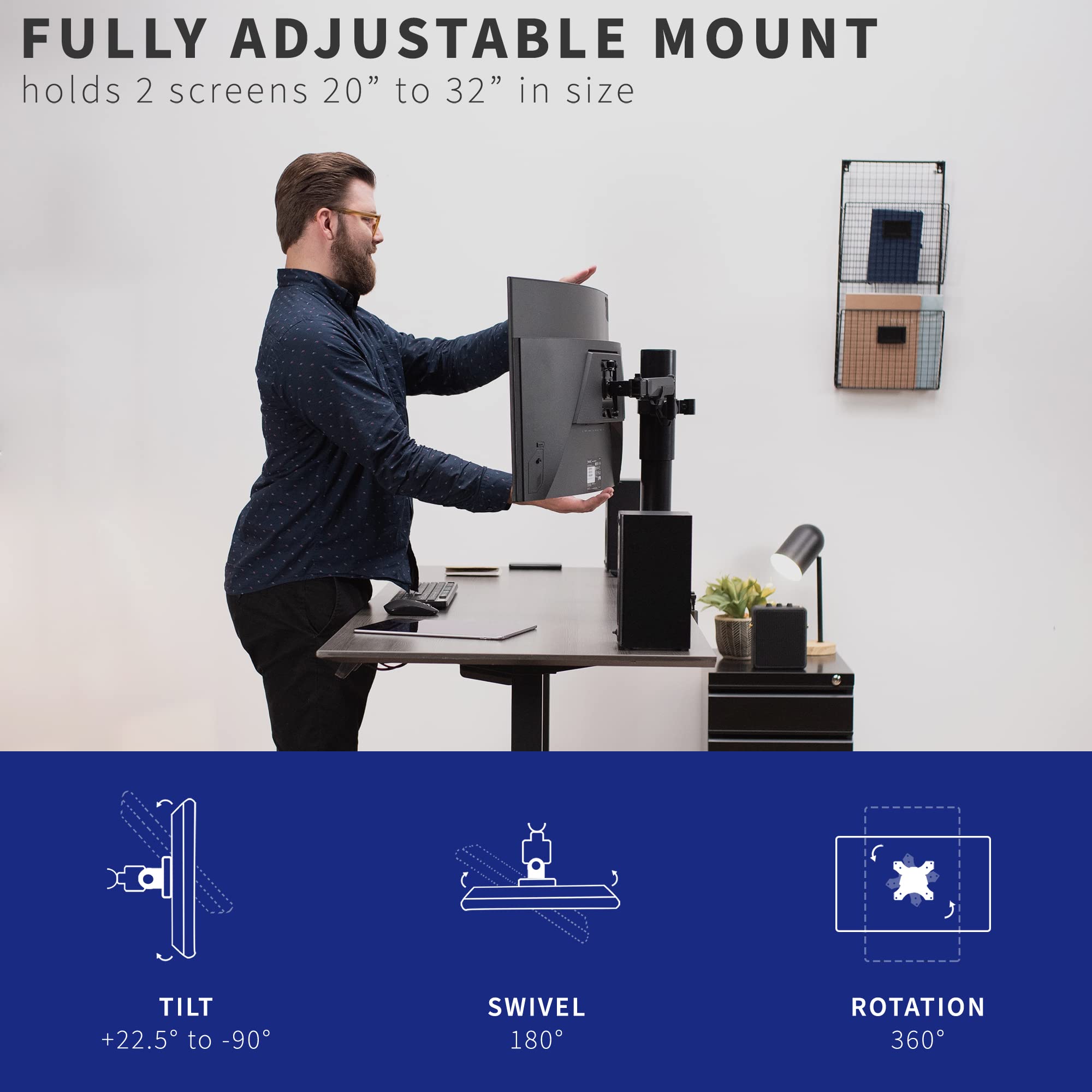 VIVO Electric Standing Desk Frame with Motorized Monitor Mount - 1-Touch Height Adjustment, Supports Up to 32