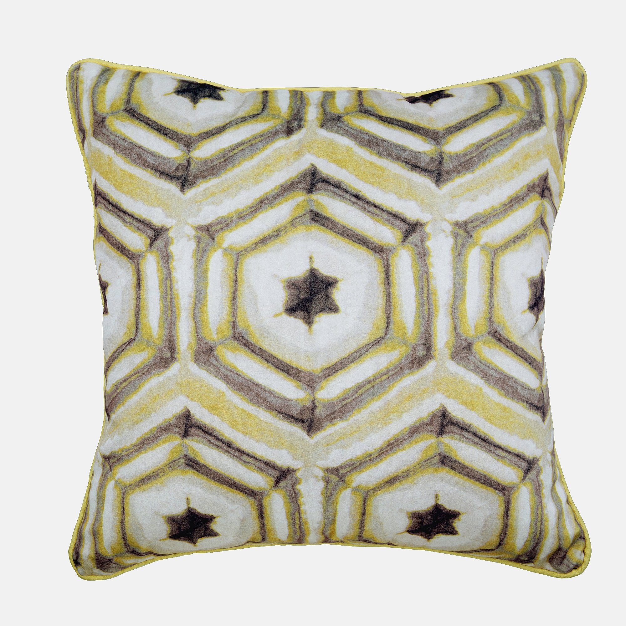Batik Yellow Velvet Decorative Euro Sham Pillow Cover - 18x18 Inch Luxury Cushion Case for Sofa, Bed, Living Room Decor