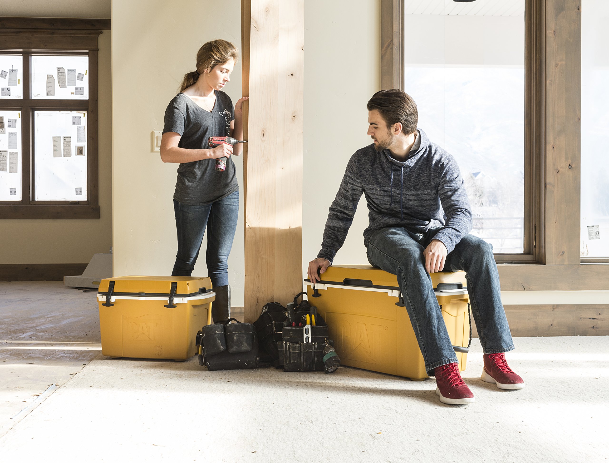 Cat Yellow 55 Quart Hard Cooler for Camping & Outdoor Adventures