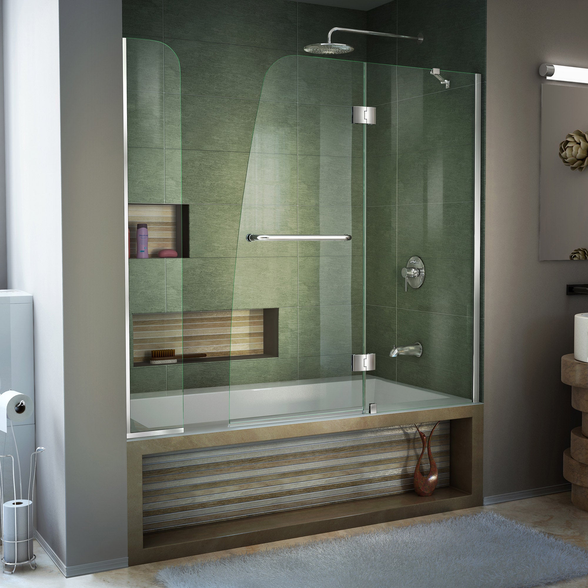 DreamLine Aqua 56-60 Inch W x 58 Inch H Frameless Hinged Shower Tub Door with Extender Panel - Perfect for Bathroom Renovations & Modern Home Upgrades