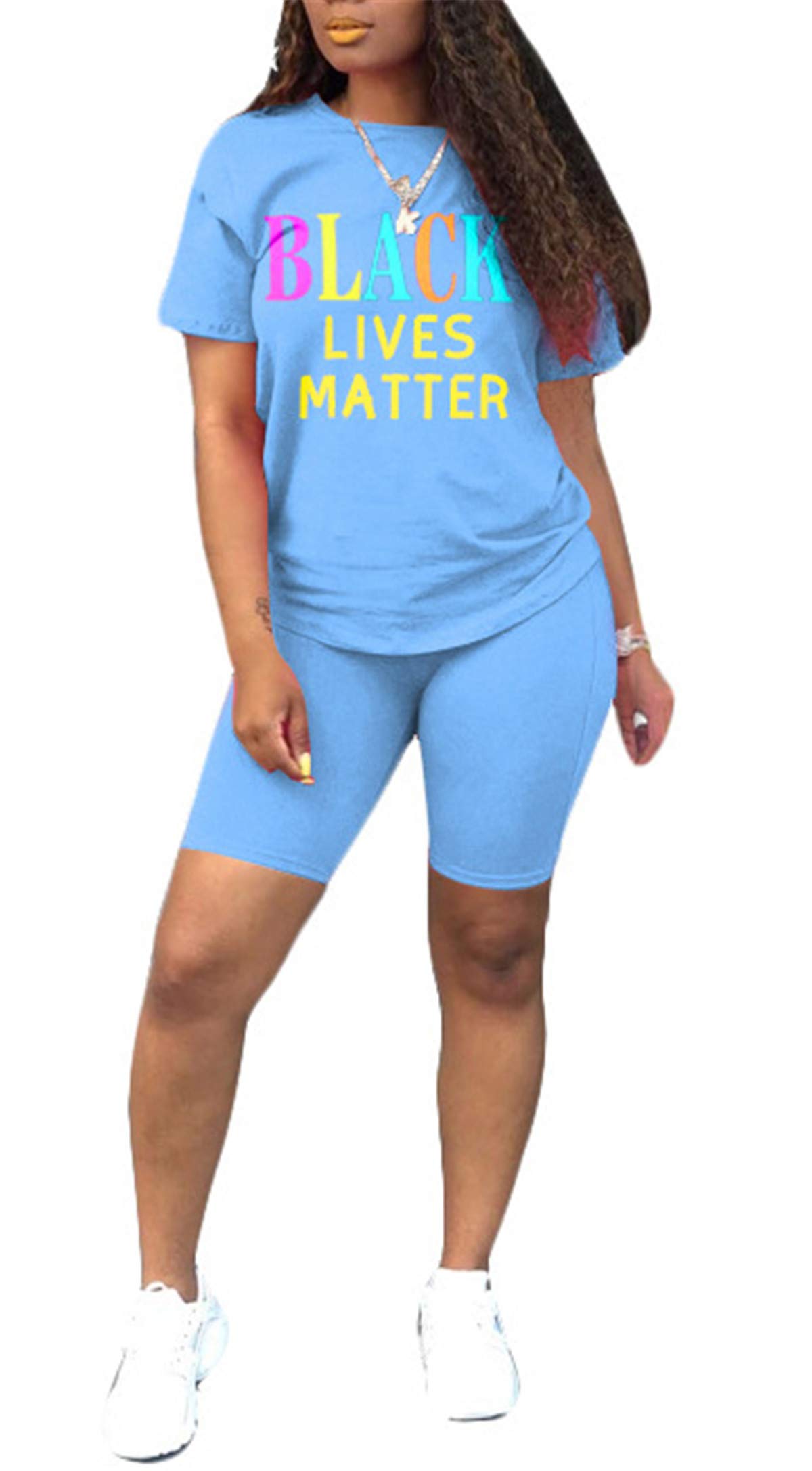 Plus Size Women's 2-Piece Rainbow Letter Print Tracksuit Set - Comfortable Jogger Shirt & Shorts for Gym, Running, and Casual Wear