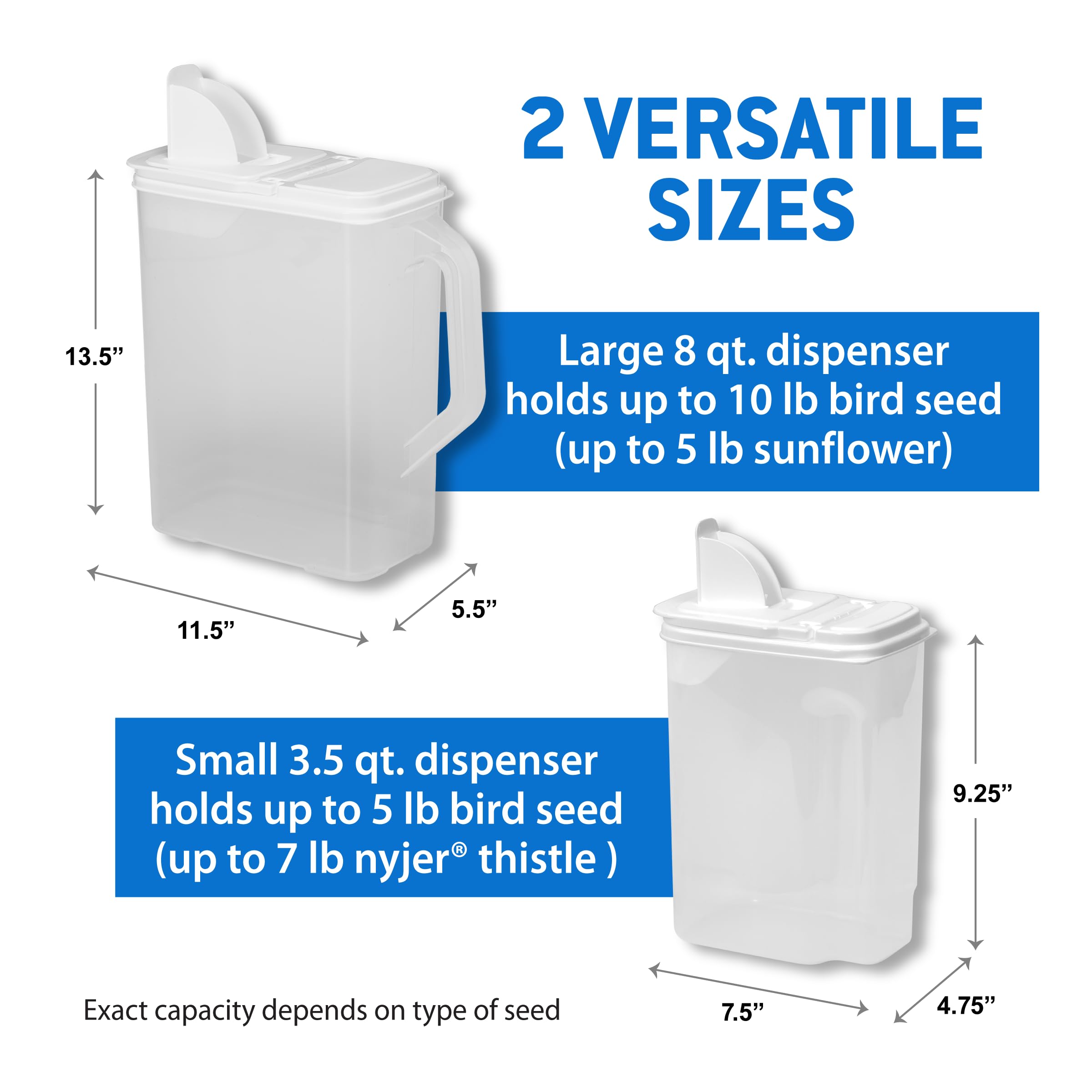 Buddeez BPA-Free Pet Food Storage Containers - 2-Pack Bird Seed Dispenser with Airtight Lids & Easy-Pour Spouts (8 Qt + 3.5 Qt) for Small & Large Bird Feed - Perfect for Pet Food Organization & Bird Feeding Stations