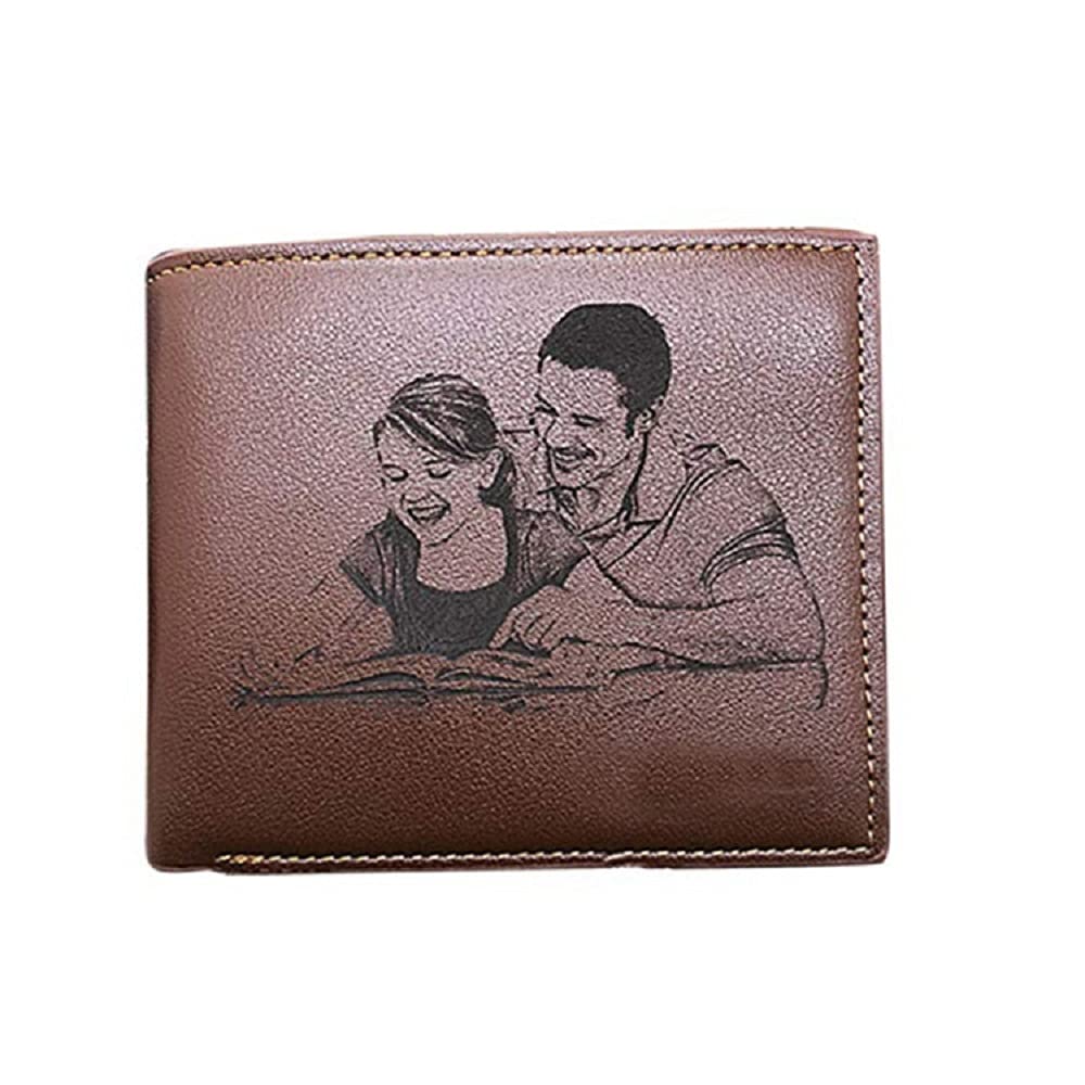 Custom Photo PU Leather Wallet for Men - Personalized Engraved Men's Wallet - Unique Father's Day Gift for Husband, Dad, Son, Boyfriend & Groomsmen (Customizable) - Perfect for Weddings, Anniversaries & Special Occasions
