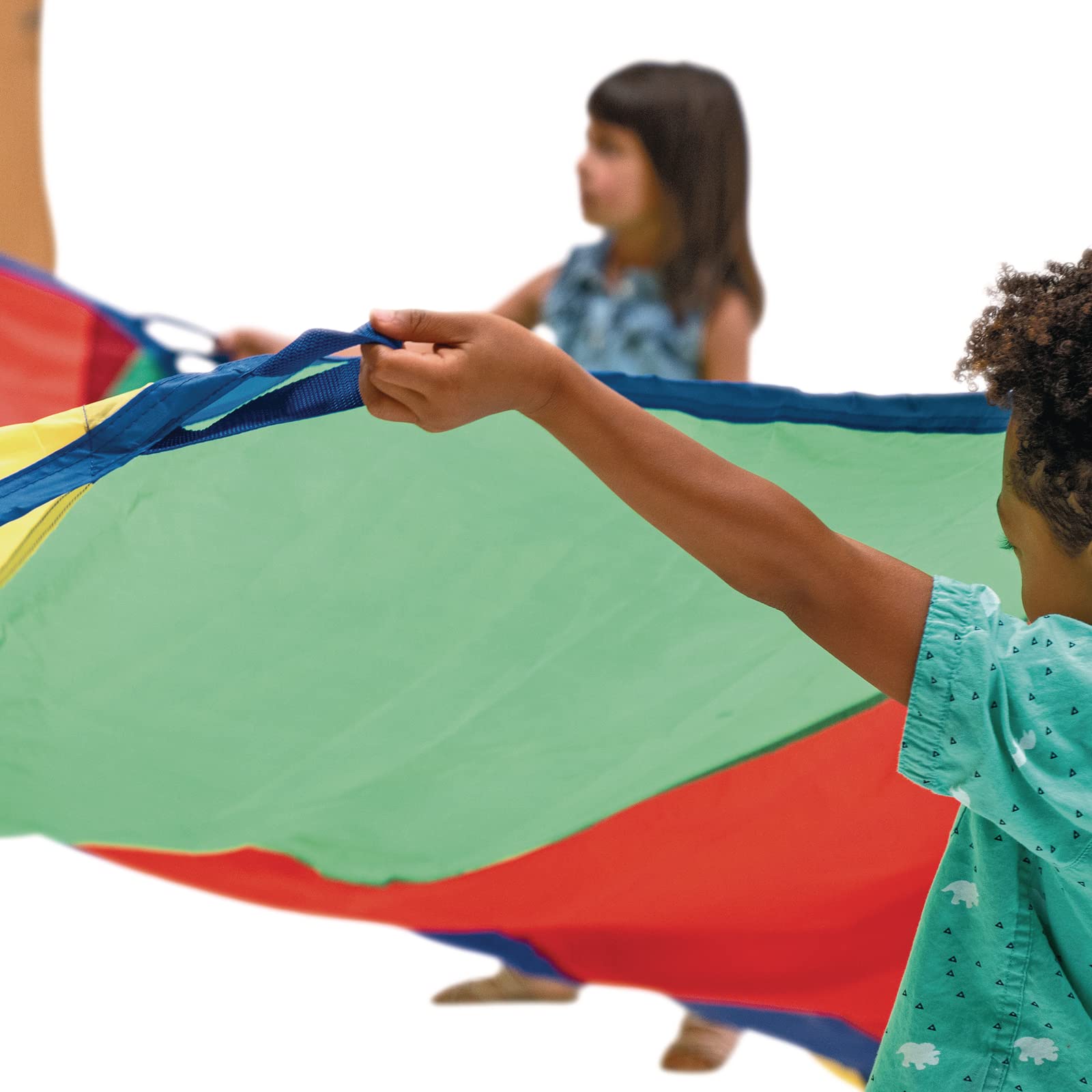 Excellerations Brawny Tough 6-Foot Rainbow Play Parachute for Kids with 8 Handles - Durable Gym & Outdoor Activity Toy for Group Games, Preschool Play & Physical Education