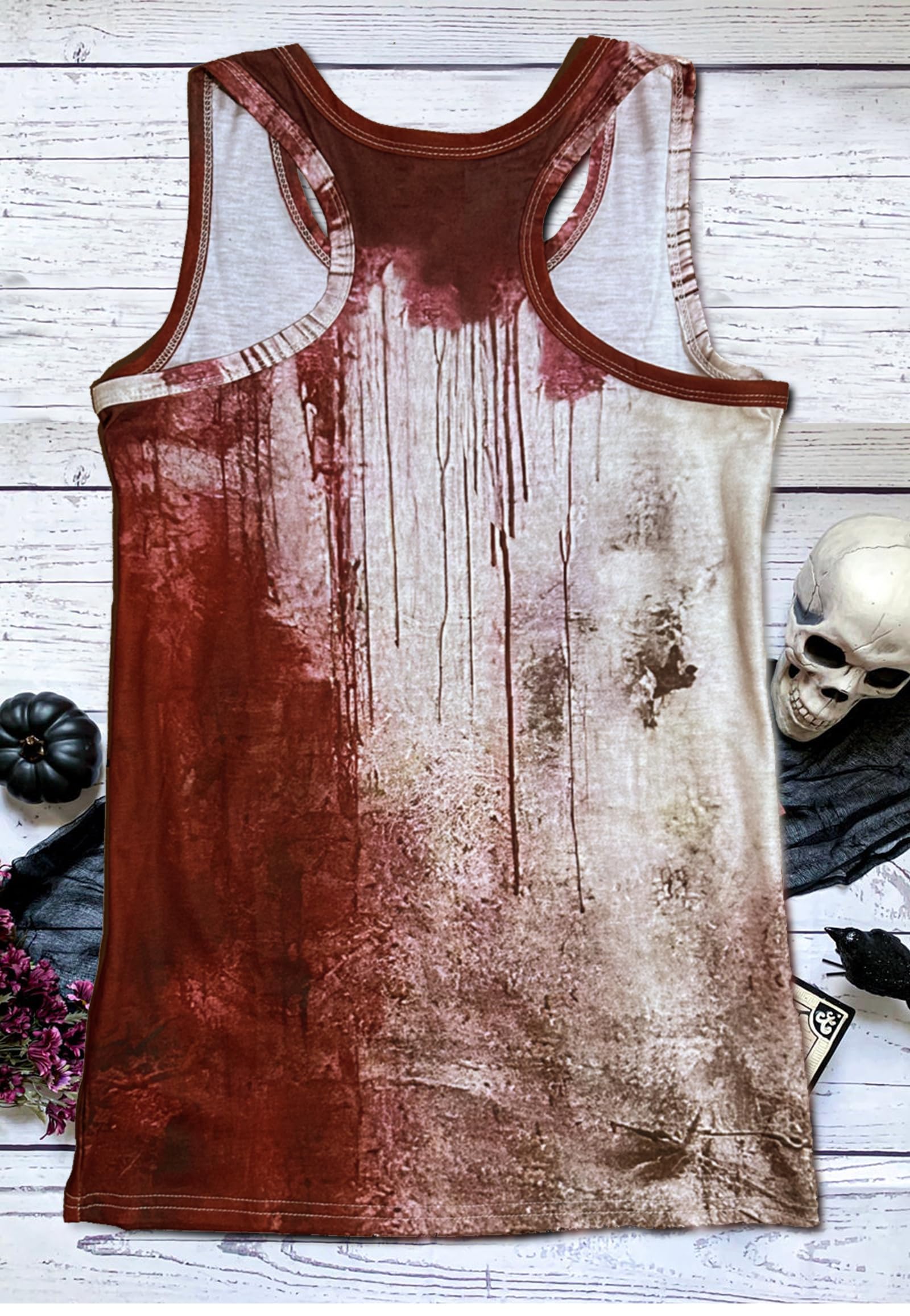 Women's Halloween Racerback Tank Tops with Bloody Splatter Graphic - Spooky Casual Shirts for Halloween Parties & Costume Events
