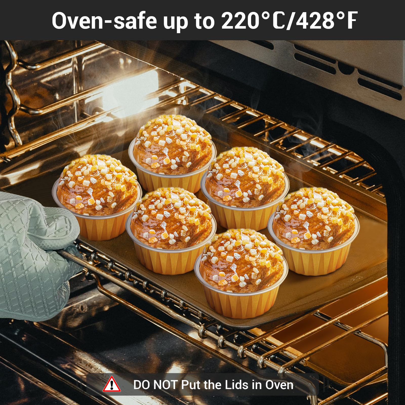 EUSOAR 50-Pack 5oz Disposable Gold Aluminum Foil Baking Cups with Lids - Mini Ramekins for Creme Brulee, Cupcakes, Cheesecake & Flan - Perfect for Party Favors, Birthday Desserts & Baking Needs