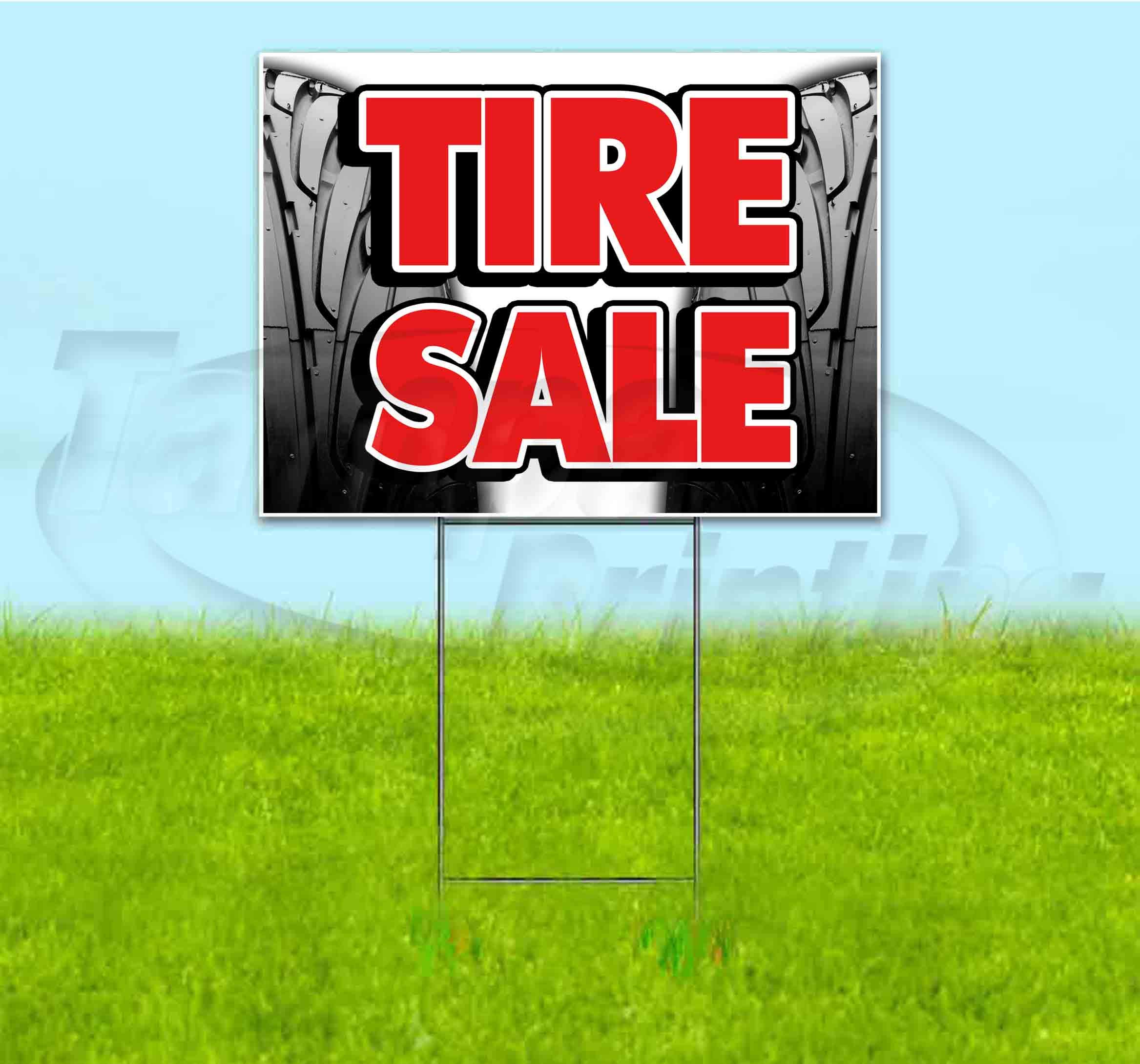 18x24 Inch Tire Sale Tread Yard Sign with Metal Step Stake - Bulk Discounts & Multi-Packs Available - Perfect for Auto Shops, Tire Dealers & Promotional Events