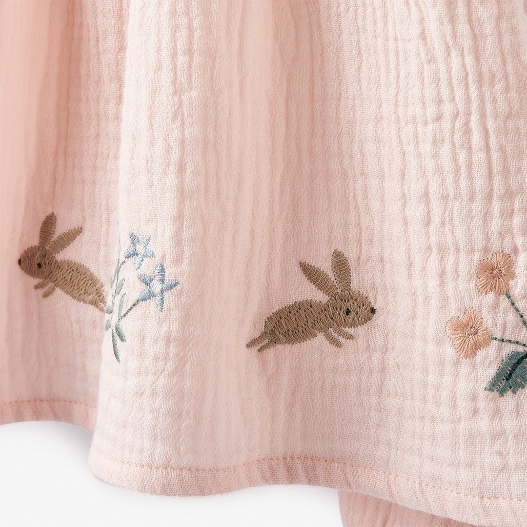 Blush Pink Embroidered Organic Muslin Dress with Bloomer - Floral Garden Picnic Outfit for Women & Girls | Perfect for Outdoor Events, Tea Parties & Photo Shoots