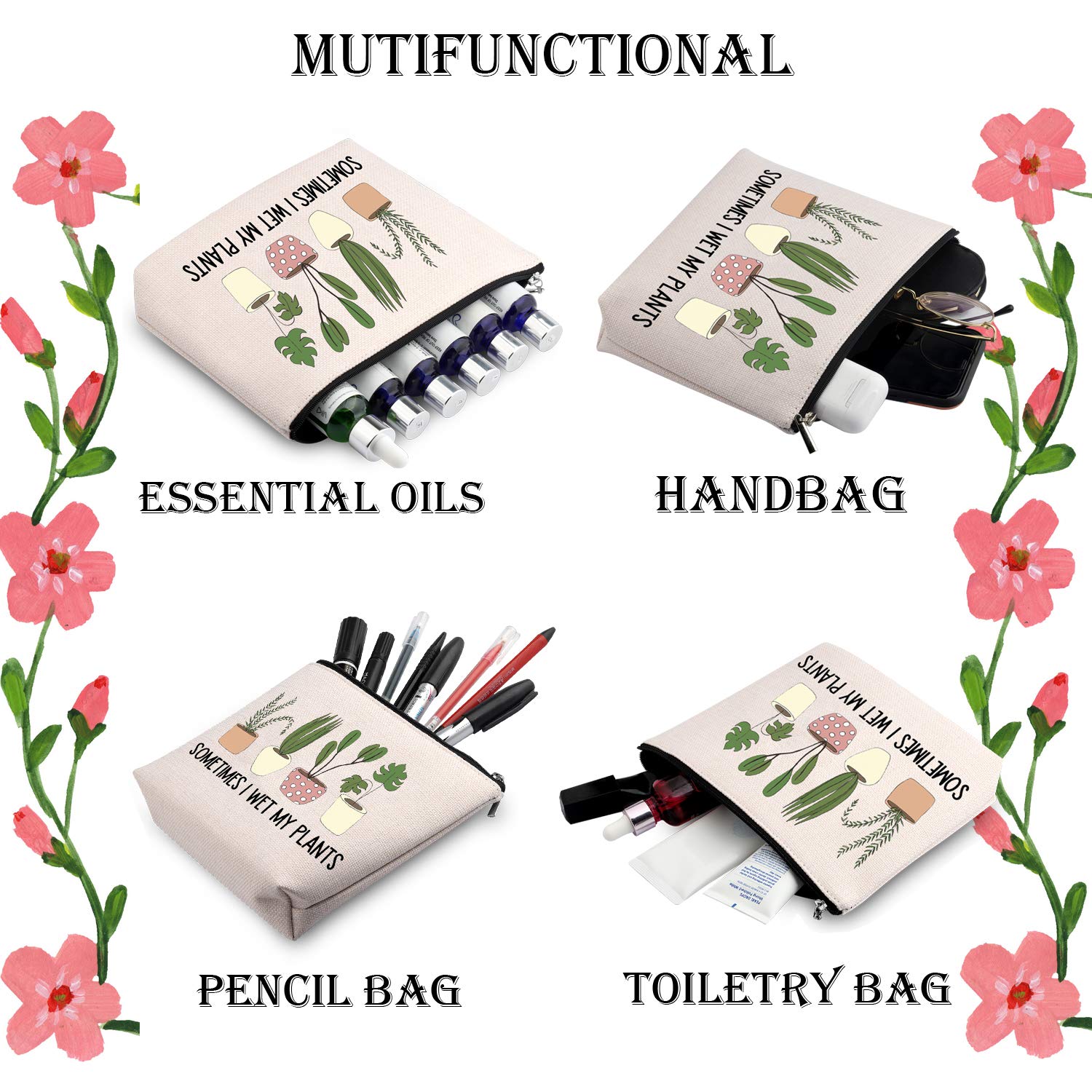 Funny Plant Lover Gift - 'Sometimes I Wet My Plants' Gardening Zipper Pouch & Cosmetic Bag for Plant Moms - Perfect for Storing Gardening Tools, Makeup or Daily Essentials (WET MY PLANTS Design)