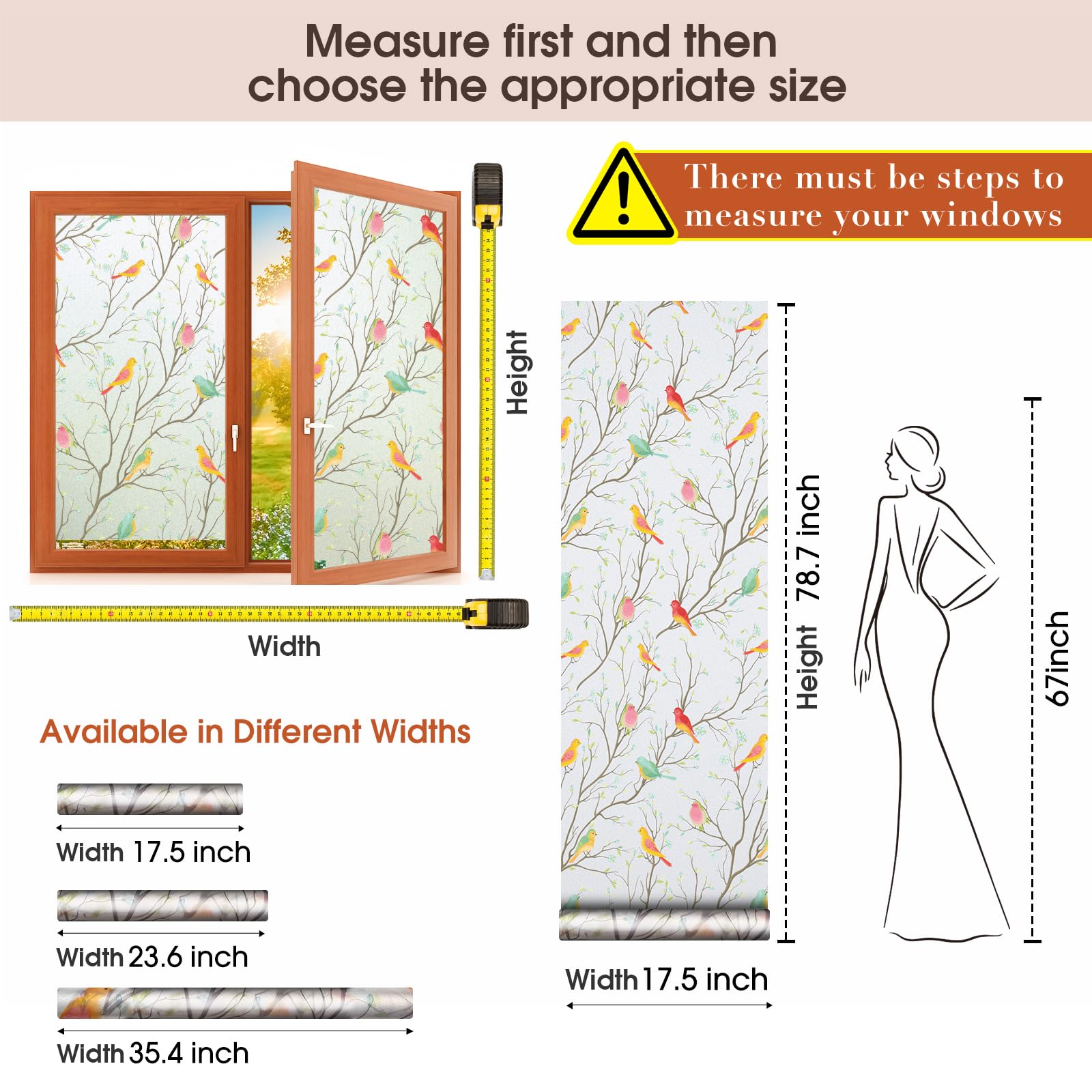 Coavas Stained Glass Window Film - Decorative Frosted Privacy Film, Static Cling Non-Adhesive Window Sticker for Heat Control & UV Protection (45.2 x 157.5 Inch) - Perfect for Front Doors, Bathrooms, and Office Windows
