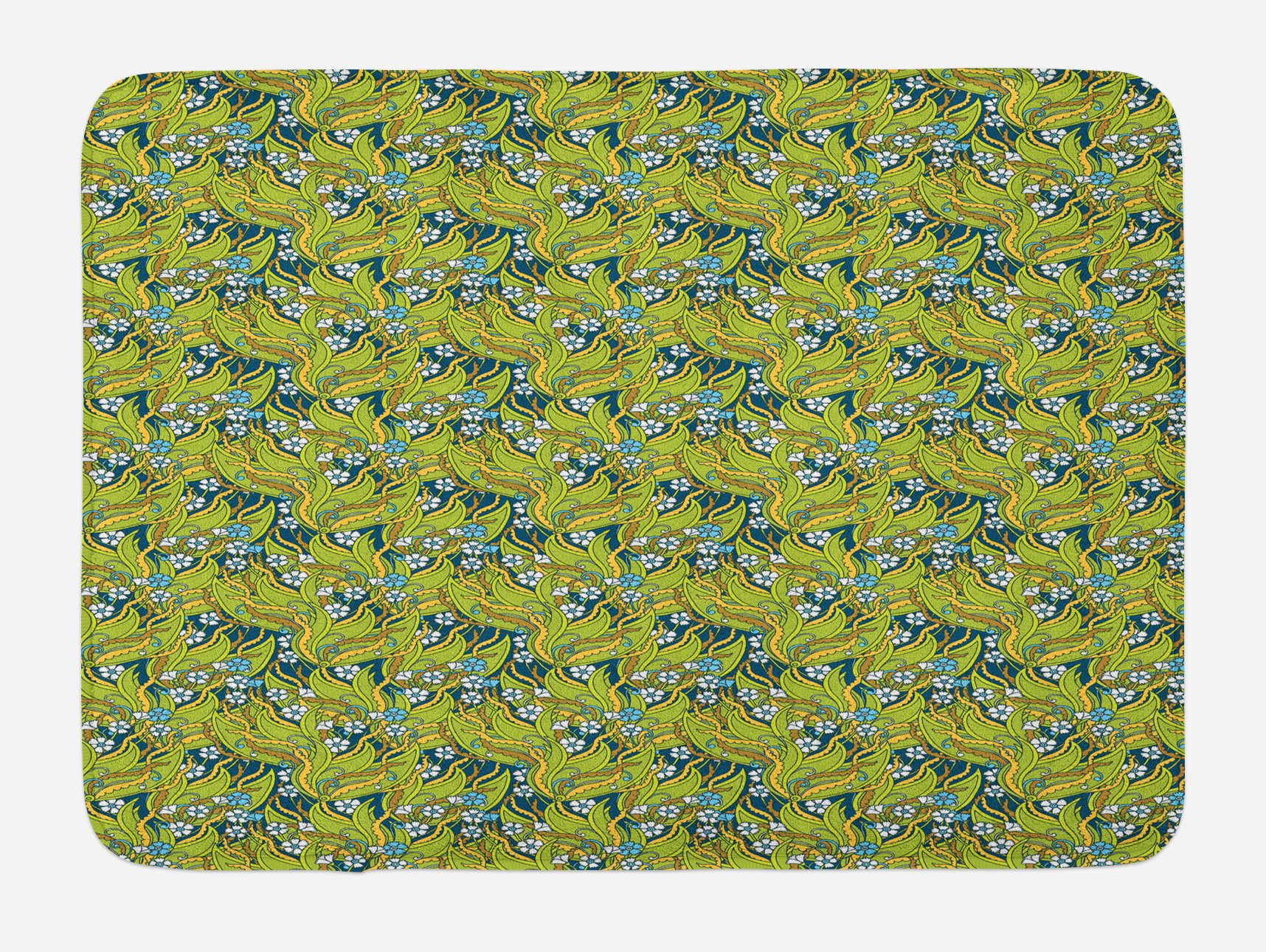 Ambesonne Floral Bath Mat - Non-Slip Plush Bathroom Rug with Pansy Blooms & Jungle Leaves Design, 30.2