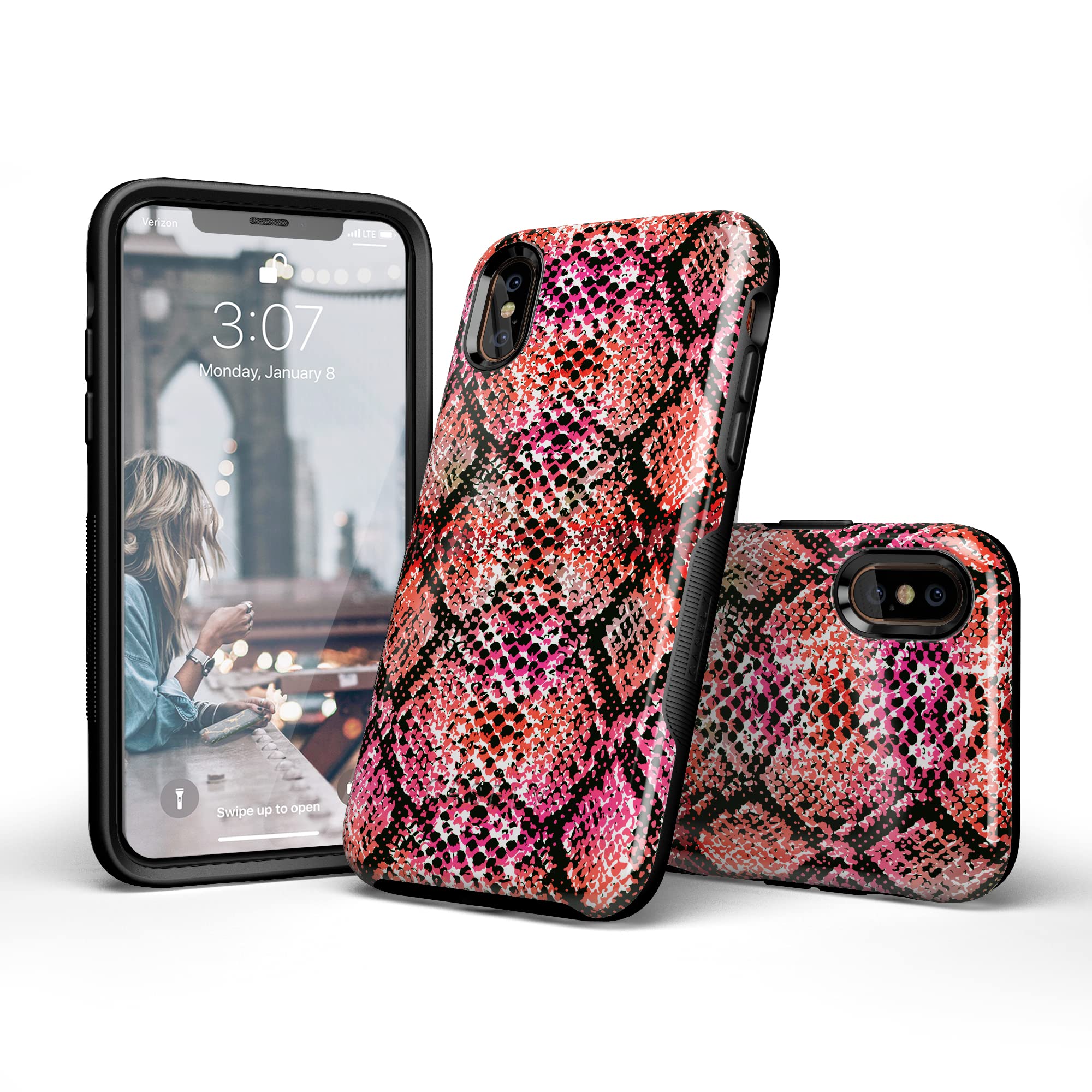 Casely iPhone X/XS Case - Stylish Red Snake Skin Phone Cover | Durable Protection for Everyday Use, Travel & Work