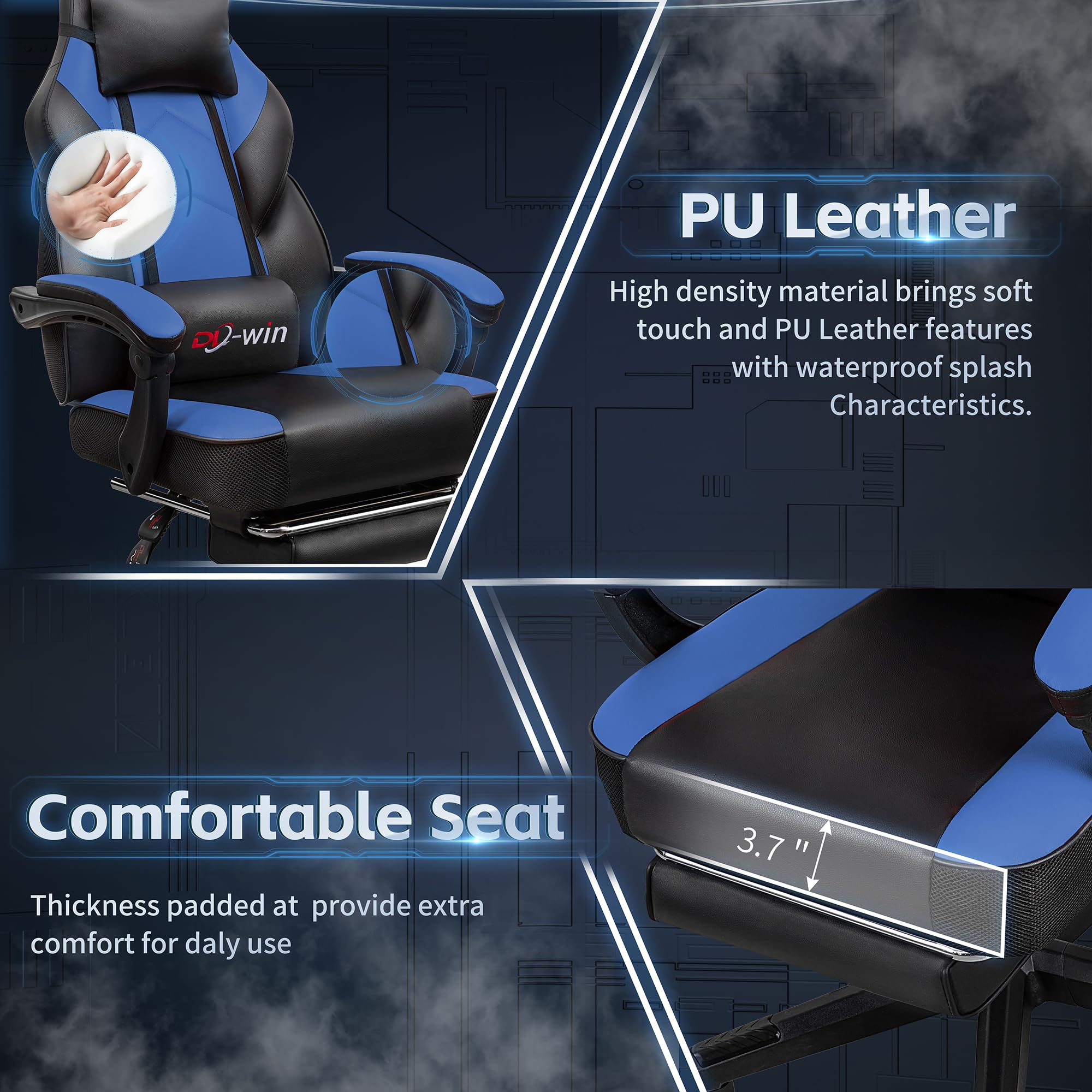 Ergonomic Gaming Chair for Adults - High Back Computer Chair with Footrest, Lumbar Massage & 360° Swivel - Adjustable Height Big & Tall Gamer Chair (Blue) - Perfect for Esports, Streaming & Home Office Setup