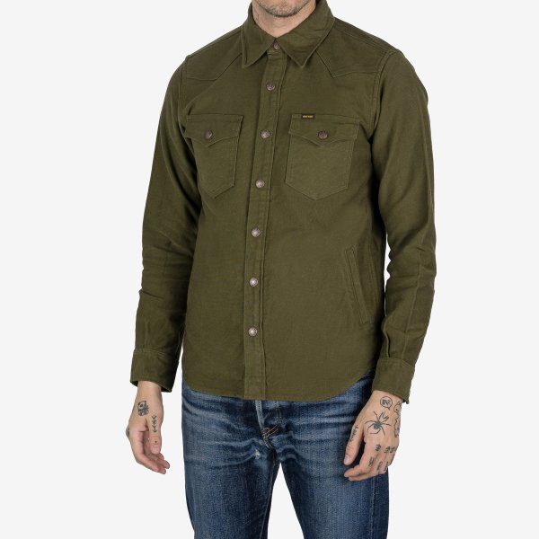 Iron Heart IHSH 331 12oz Moleskin CPO Shirt - Olive Green Heavyweight Workwear Shirt for Men | Durable Outdoor & Casual Wear