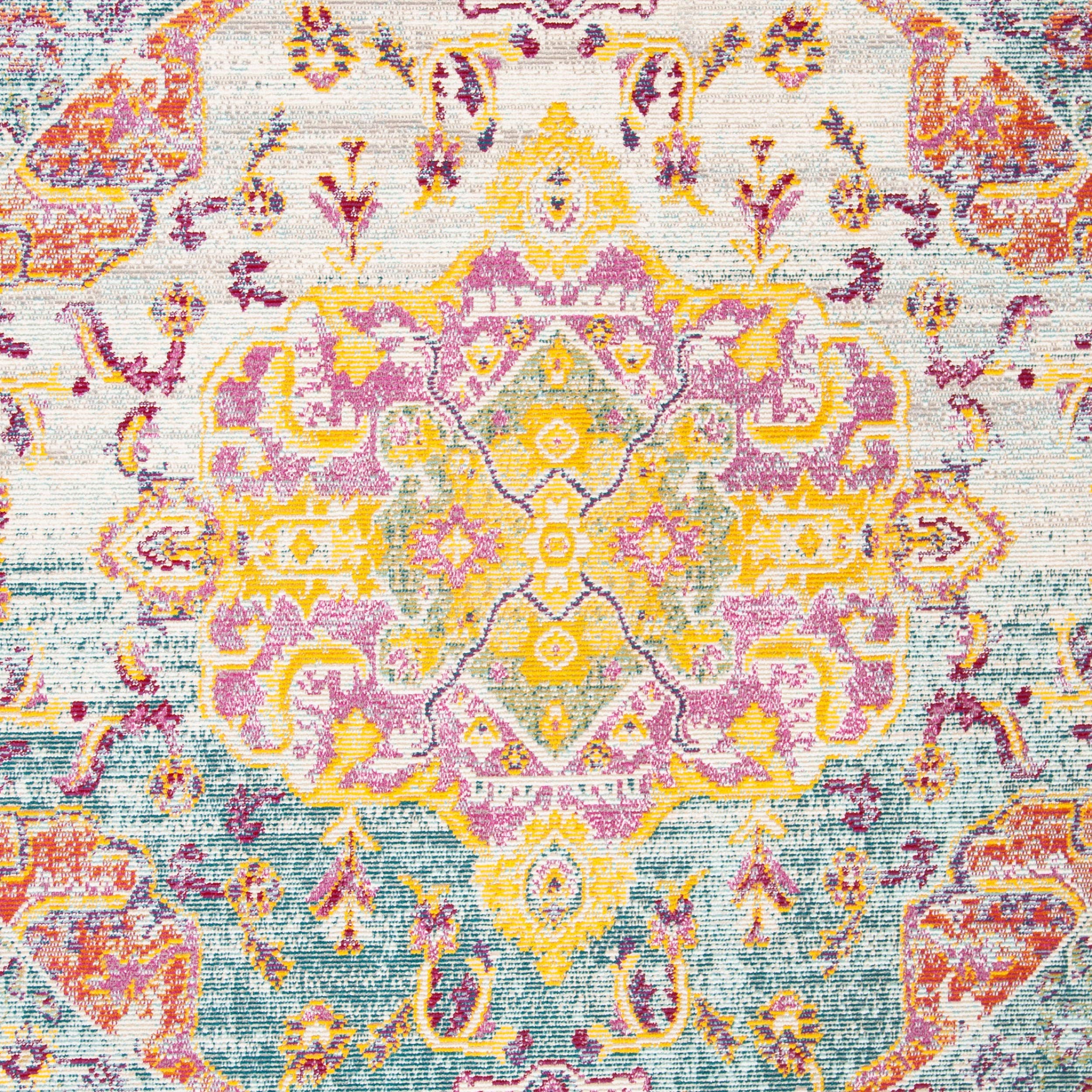 SAFAVIEH Crystal Collection 7' Round Turquoise & Rust CRS520K Boho Chic Medallion Distressed Non-Shedding Area Rug - Perfect for Dining Room, Entryway, Foyer, Living Room & Bedroom Decor