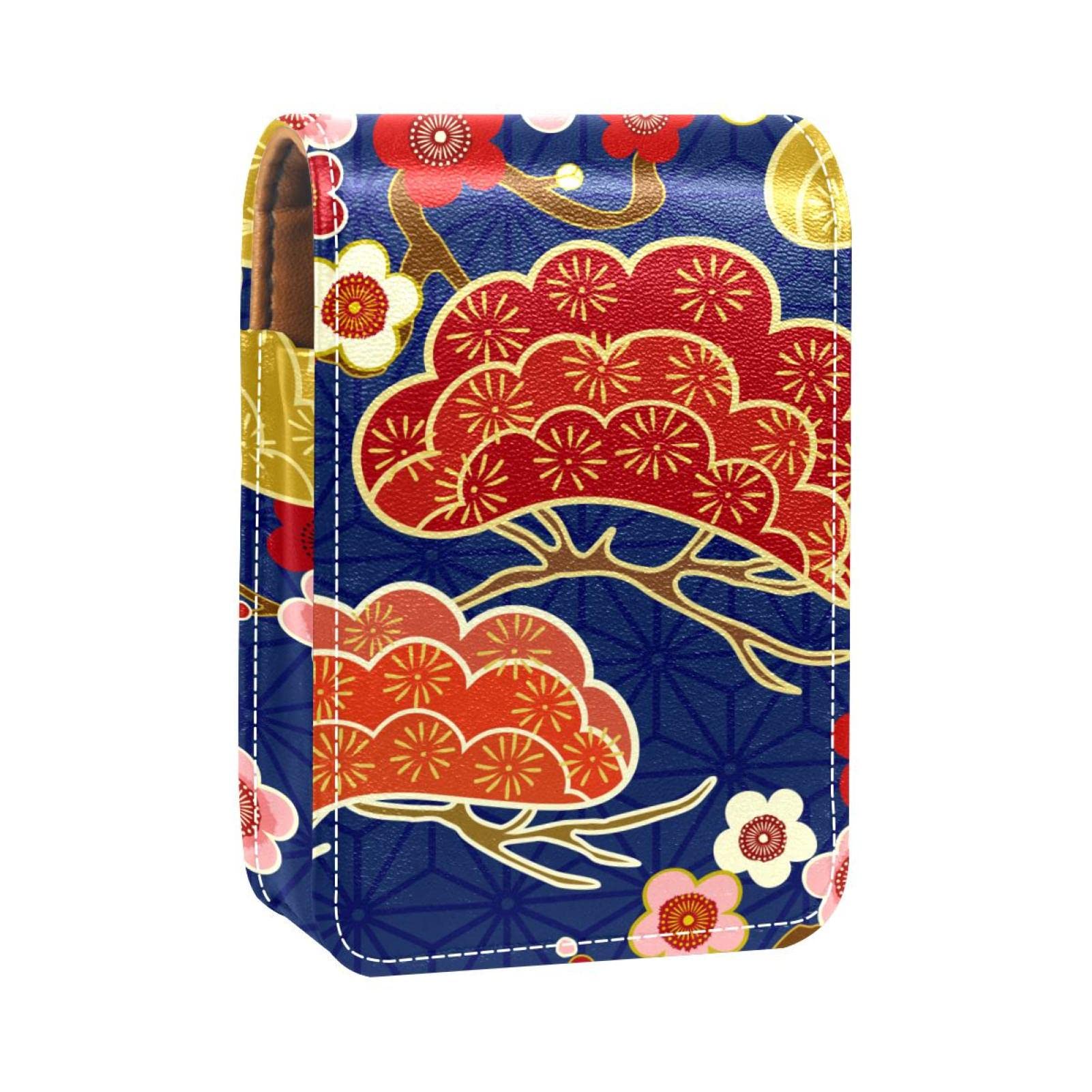 Personalized Lipstick Case - Portable Makeup Bag & Cosmetic Pouch Organizer - Japanese Sakura Flower Design - Perfect for Travel, Daily Use & Gift Giving