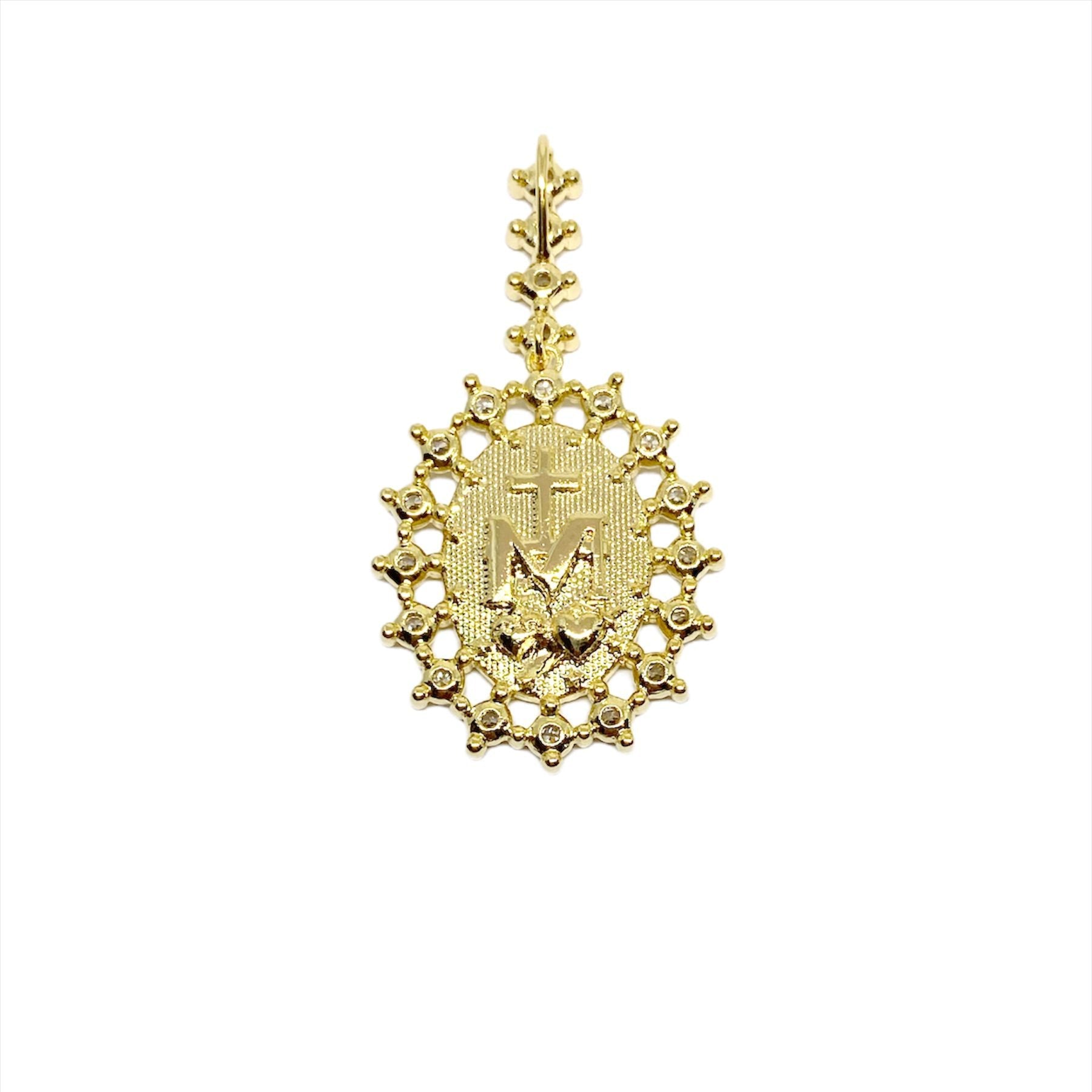18k Gold Filled Double Sided Virgin Mary Mother of Grace Pendant Necklace - Elegant Religious Jewelry for Women, Perfect Gift for Baptism, First Communion & Mother's Day