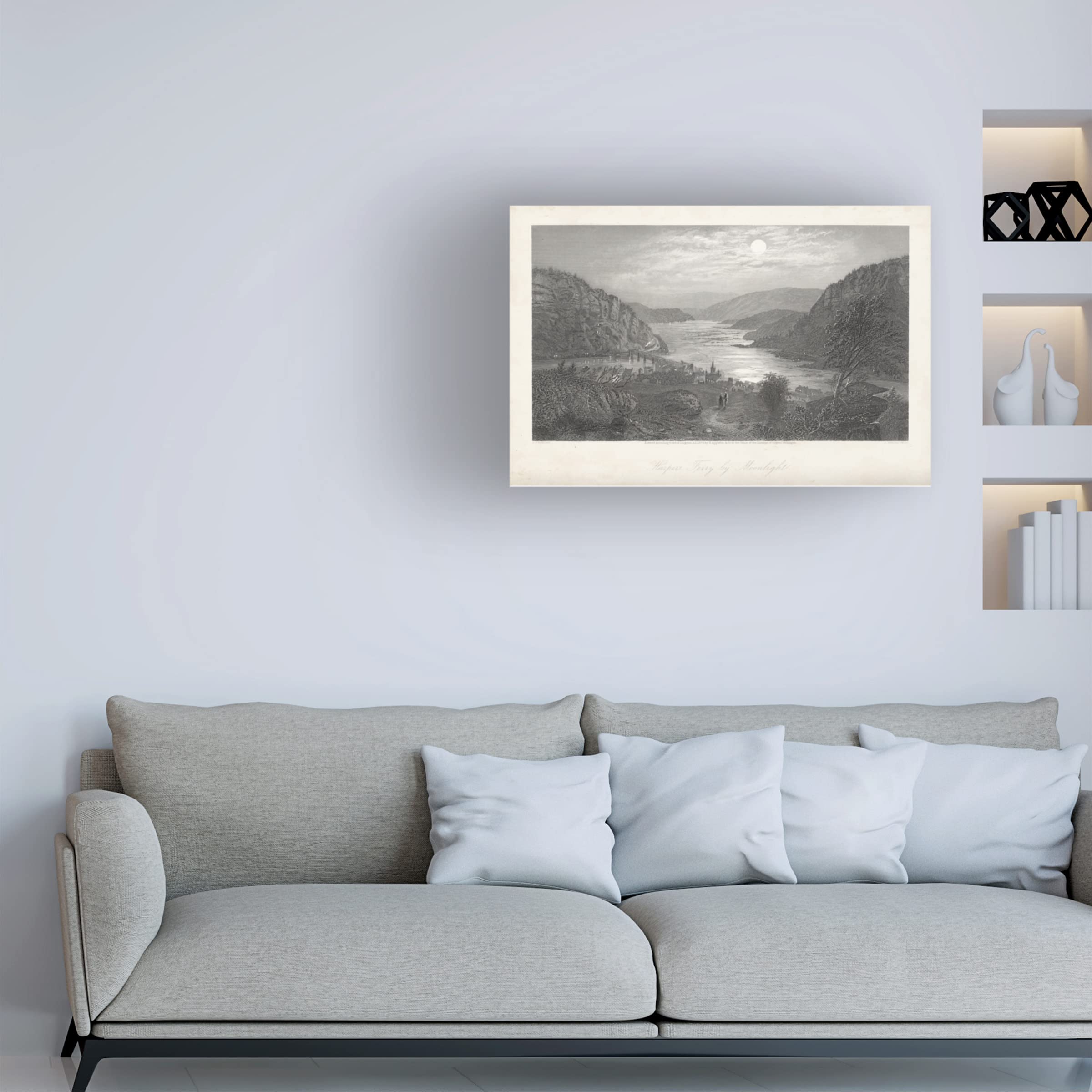 Trademark Fine Art 'Harpers Ferry By Moonlight' Canvas Wall Art Print by William Cullen Bryant - Perfect for Living Room, Bedroom & Office Decor