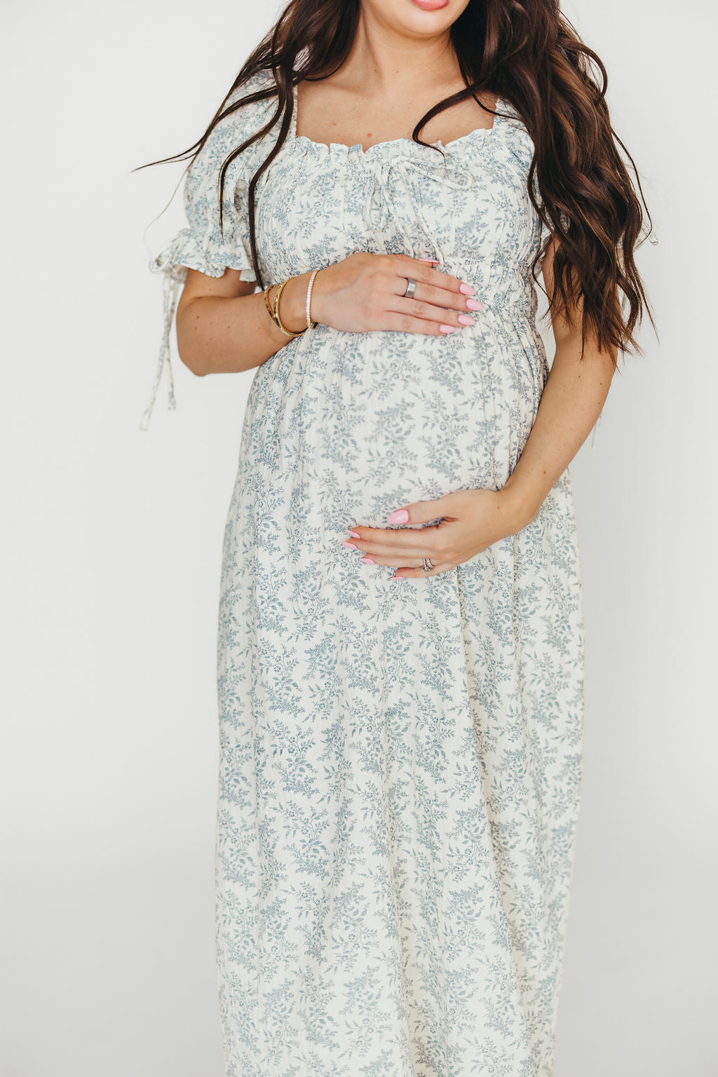 100% Cotton Savanna Steppe Midi Dress - Bump Friendly Maternity & Plus Size Blue Floral Dress for Women | Perfect for Summer Vacations, Beach Outings and Casual Wear