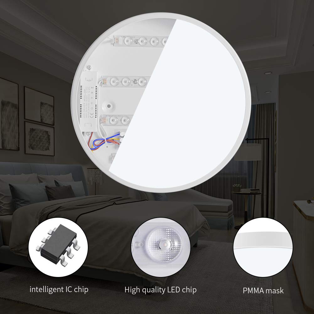 20W LED Ceiling Light Flush Mount Fixture - 1200LM Warm White (2800-3000K) Round Panel Downlight for Home, Office & Commercial Spaces - Energy Saving Indoor Lighting Solution for Bedrooms, Kitchens & Hallways (1 Pack)
