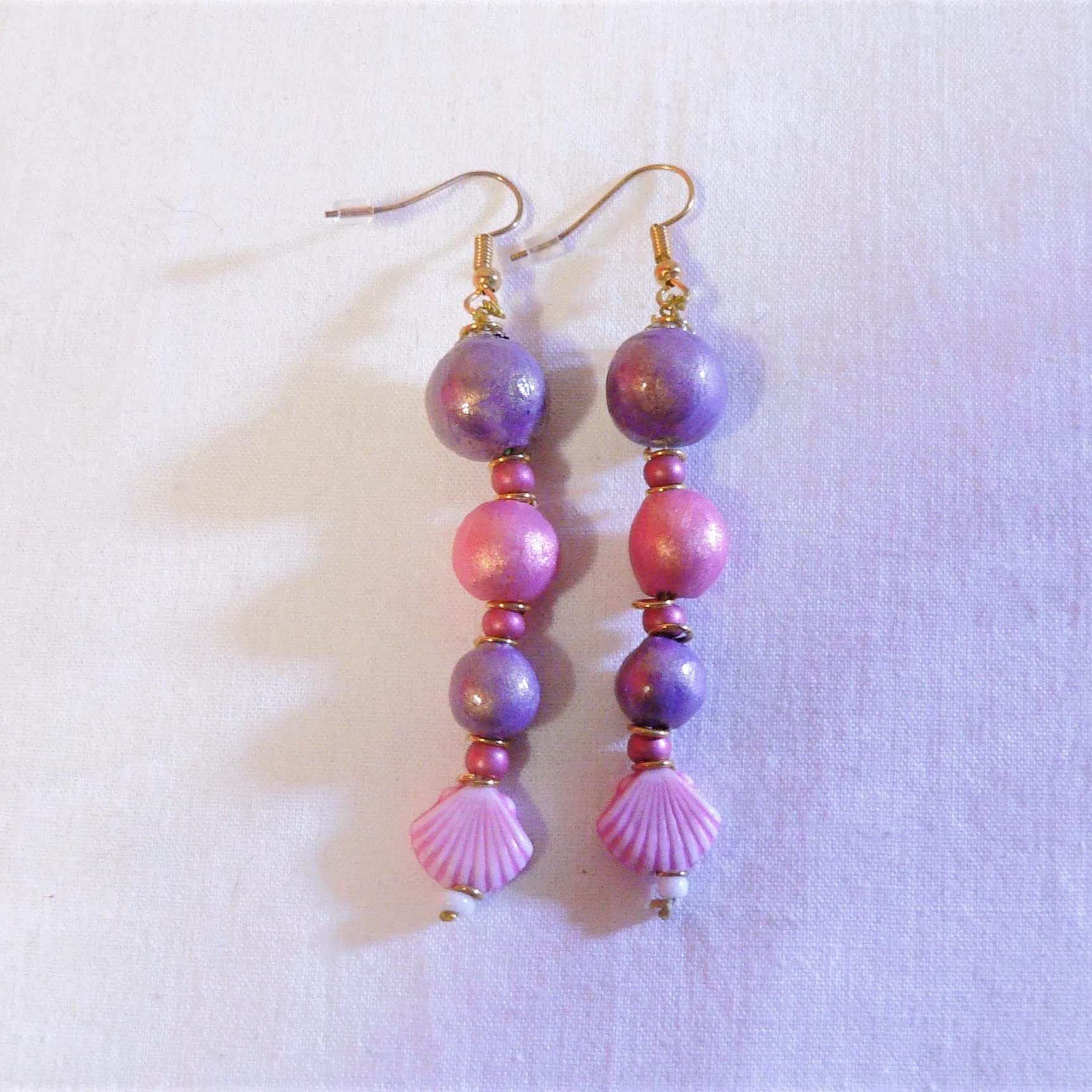 Stylish Ceramic Shell & Crustacean Earrings for Women - Purple & Pink Dangle Jewelry - Perfect for Beach Parties, Summer Outfits & Boho Fashion
