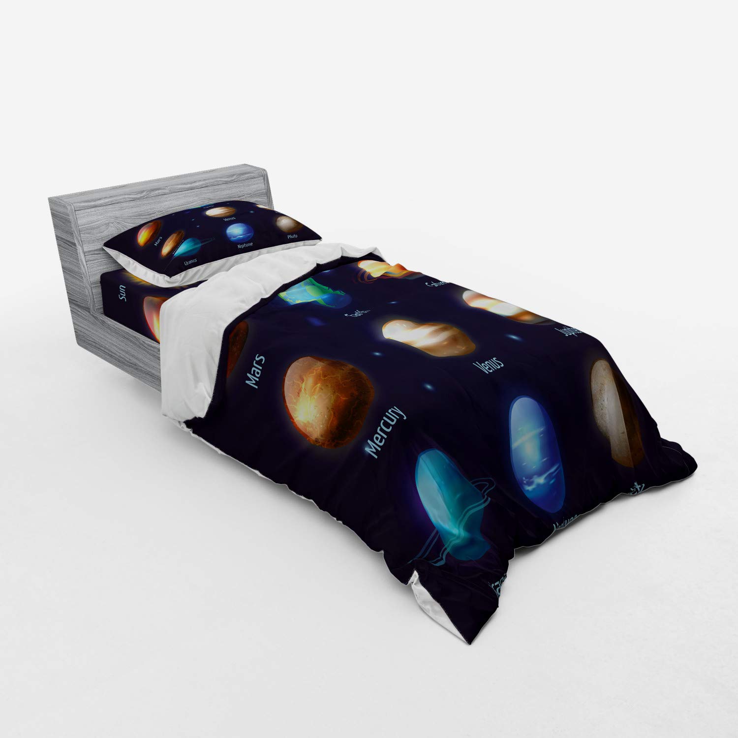 Ambesonne Solar System Planets & Sun Duvet Cover Set - 3 Piece Twin XL Bedding with Sham & Fitted Sheet, Astronomical Space Themed Design - Perfect for Kids Room, Science Enthusiasts & Space Lovers