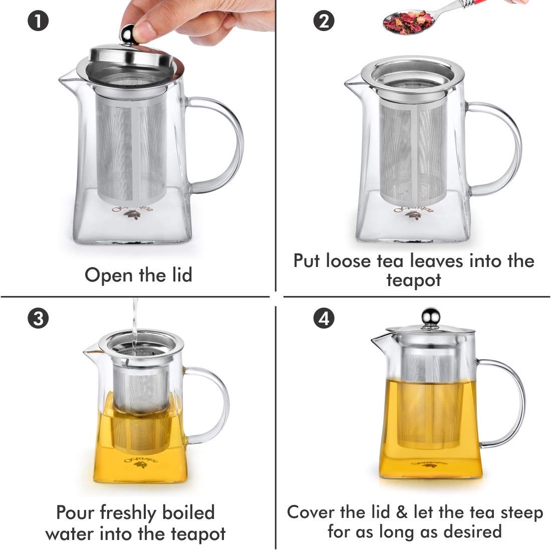 Premium Borosilicate Glass Pyramid Tea Pot with Removable Infuser & Lid - 720ml Heat-Resistant Teapot for Loose Leaf Tea | Perfect for Green Tea, Herbal Tea & Iced Tea | Ideal for 4 Cups | Elegant Home & Office Tea Brewing Accessory