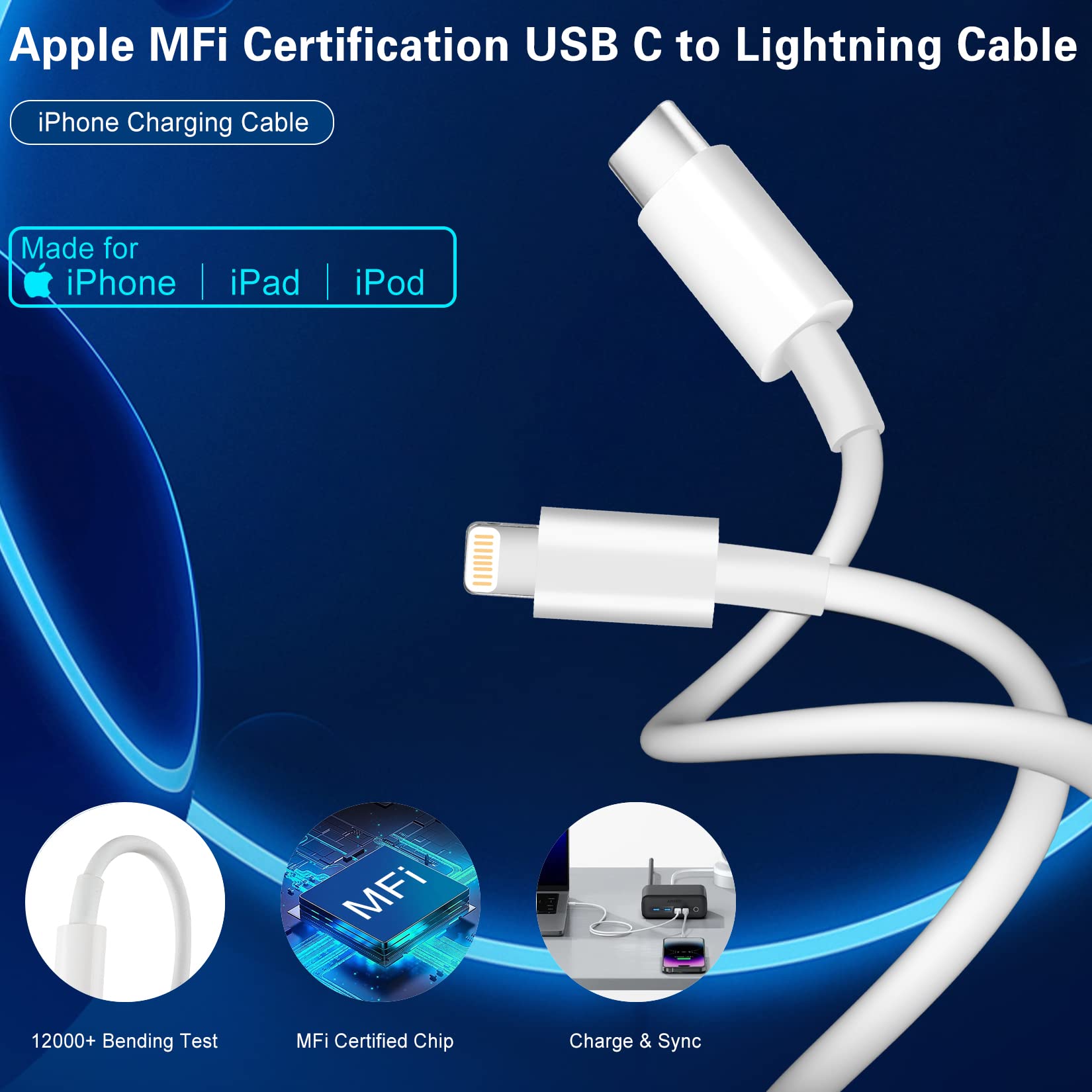 Fast Charging iPhone Dual Port Wall Charger - 2 Pack with 10FT USB-C to Lightning Cable - Compatible with iPhone 14/13/12/11/Pro Max/XS/XR - Perfect for Home, Office & Travel Charging