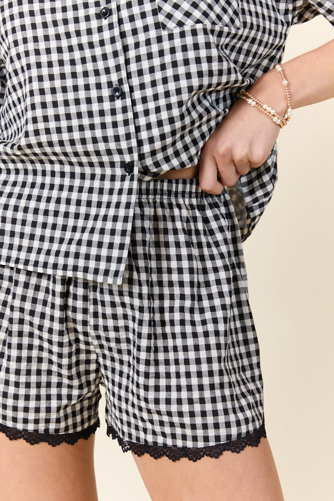 Black Gingham Short Sleeve Pajama Set for Women - Soft Cotton Sleepwear for Peaceful Mornings & Cozy Nights - Perfect for Lounging, Sleepovers and Relaxing at Home