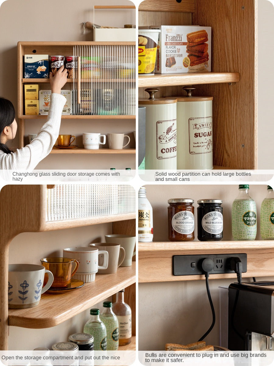Solid Oak & Cherry Wood Wall Mounted Suspended Cabinet - Rustic Floating Shelf for Kitchen, Bathroom, Living Room Storage & Decor