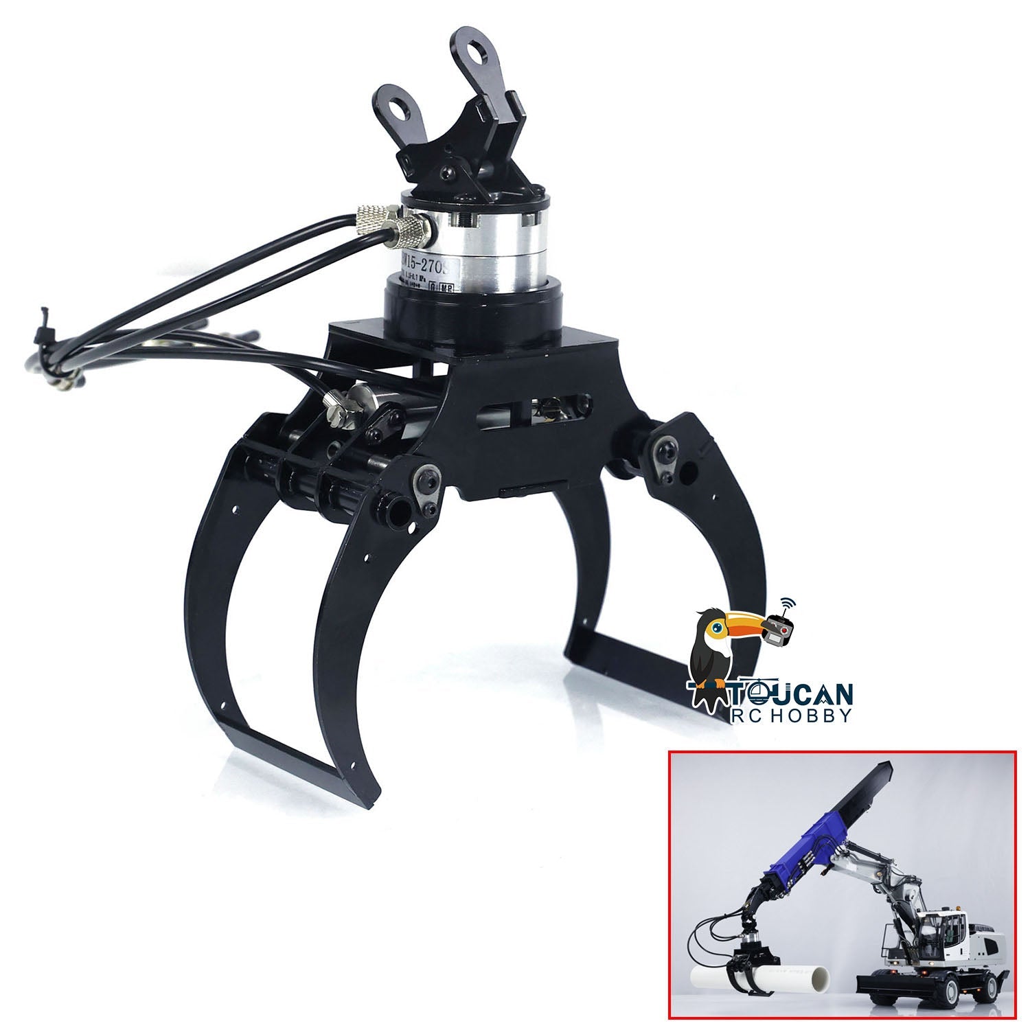 Upgraded MTM Metal Telescopic Boom Tiltable Bucket Claw for 1/14 946 EC380 RC Hydraulic Excavator | Heavy Duty Digging Attachment | Perfect for RC Construction Simulation & DIY Engineering Projects