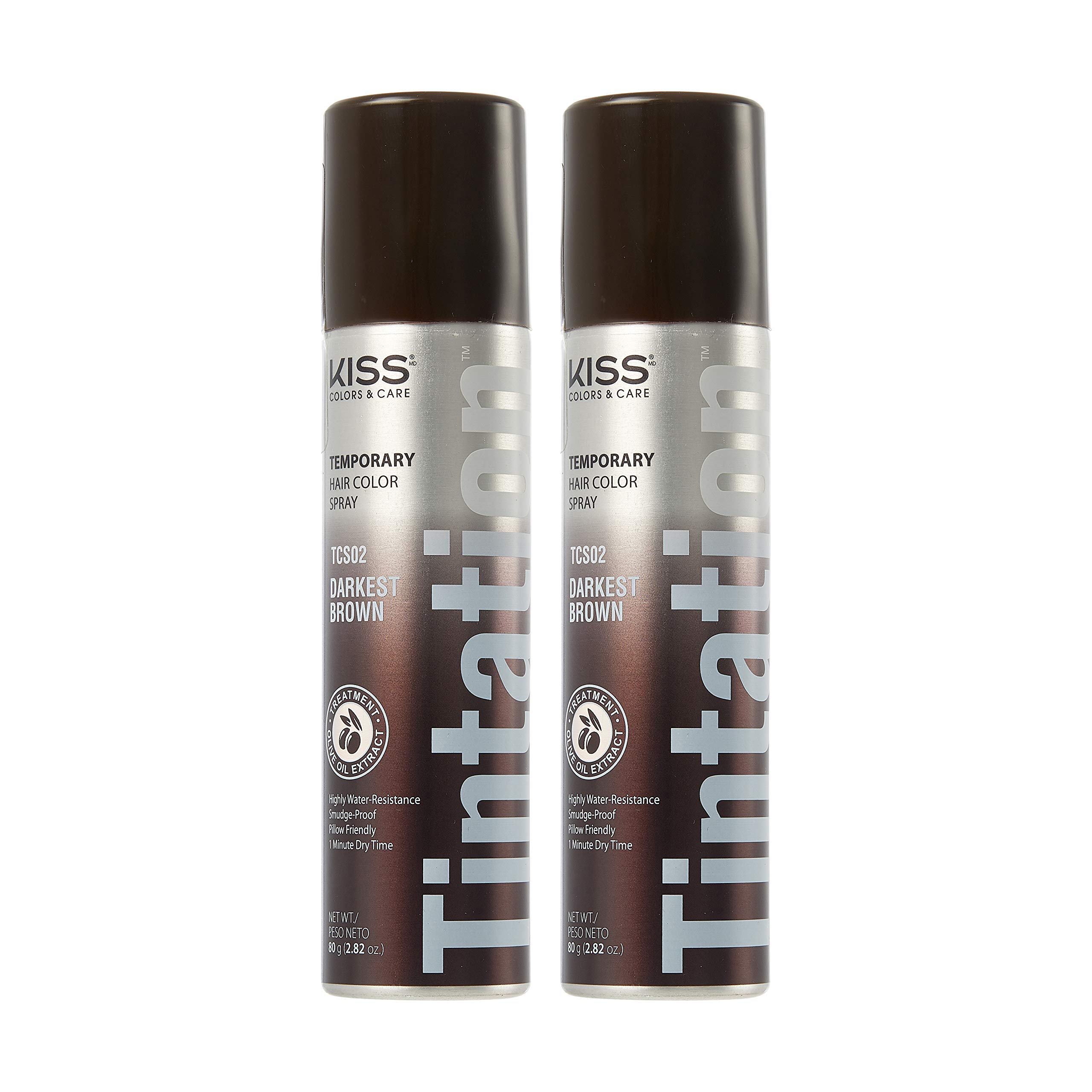RED by Kiss Tintation Temporary Hair Color Spray - Dark Brown (2 Pack) | Instant Gray Root Cover, Water-Resistant & Smudge-Proof | Quick Dry & Easy Wash Out | Perfect for Hairline & Barber Touch-Ups | Great for Daily Use, Special Occasions & Last-Minute Styling