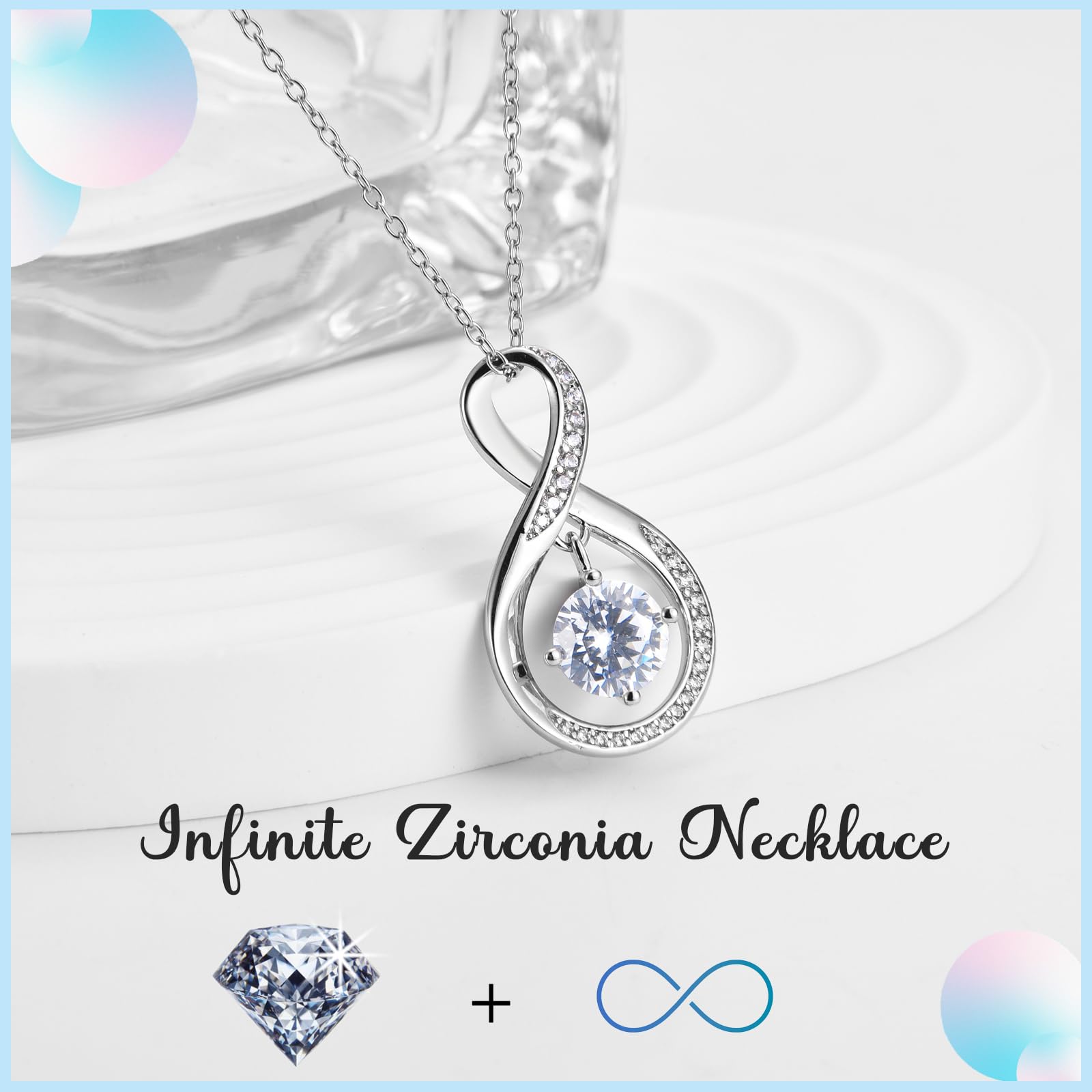 JETBON Sterling Silver Infinity Necklace with Cubic Zirconia - Elegant Jewelry Gift for Mom, Mother in Law, Wife | Christmas, Mother's Day, Birthday Present from Daughter or Son | Comes with Gift Box & Message Card | Perfect for Anniversaries, Weddings, Special Occasions