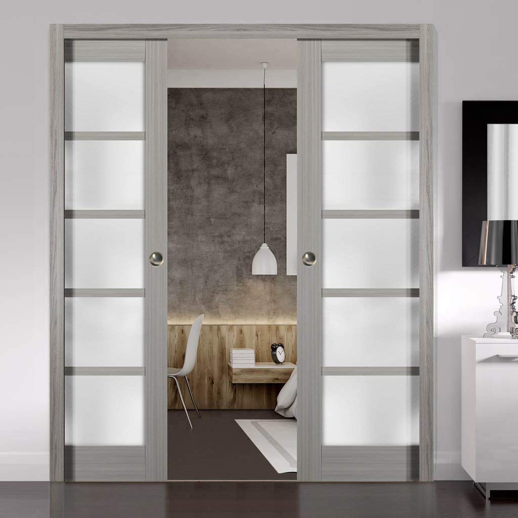 Frosted Glass Slab Barn Door Panel 36x96 Inches - Quadro 4002 Grey Ash | Premium Sturdy Finished Sliding Door for Bedroom, Closet & Interior Spaces | Pocket Closet Door Solution | Modern Home Decor