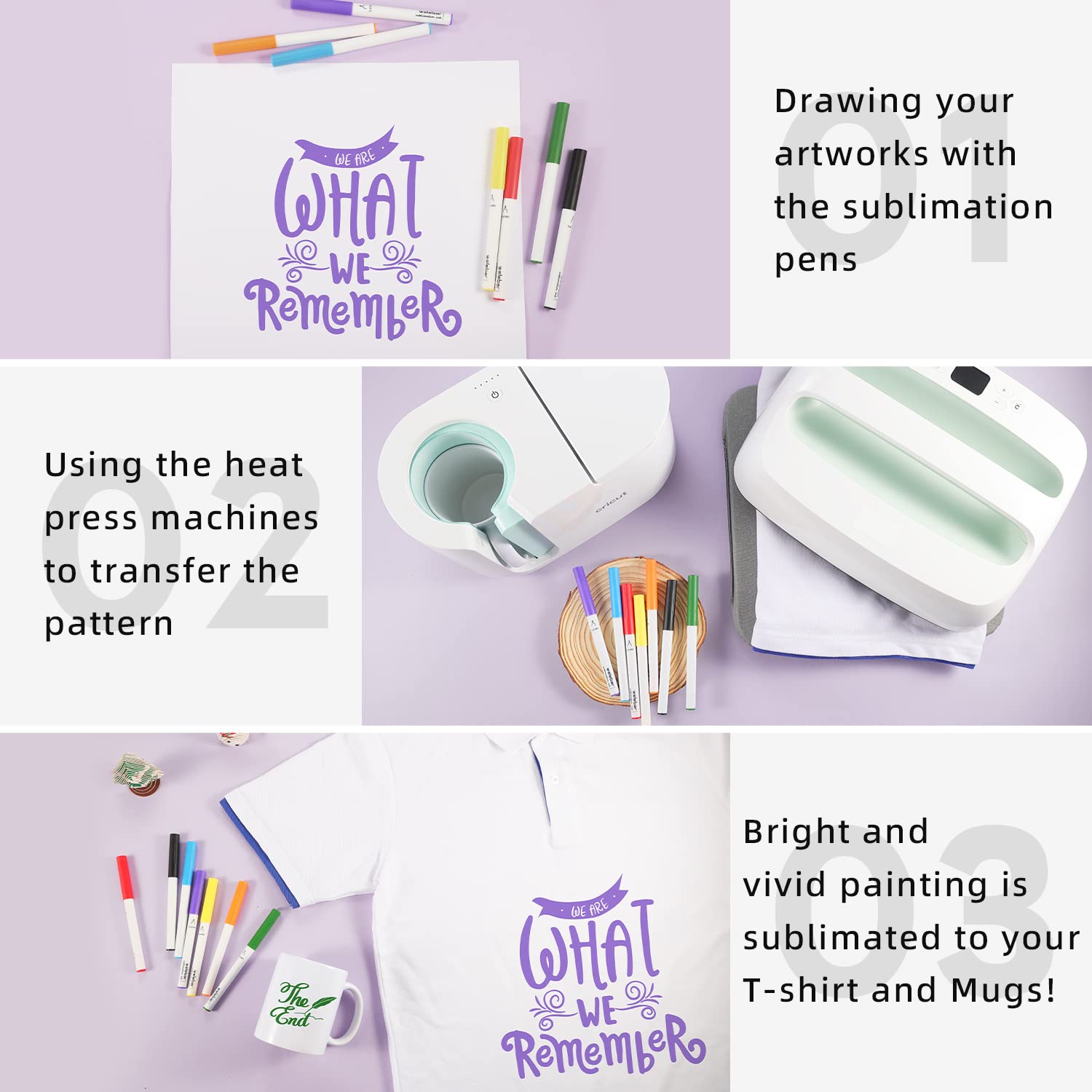 Premium Sublimation Ink Markers for Cricut Maker 3/Maker/Explore 3/Air 2/Air - 1.0mm Medium Point Heat Transfer Pens for DIY T-Shirts, Mugs, Tumblers & Easy Press Projects - Perfect for Custom Crafts & Personalized Gifts
