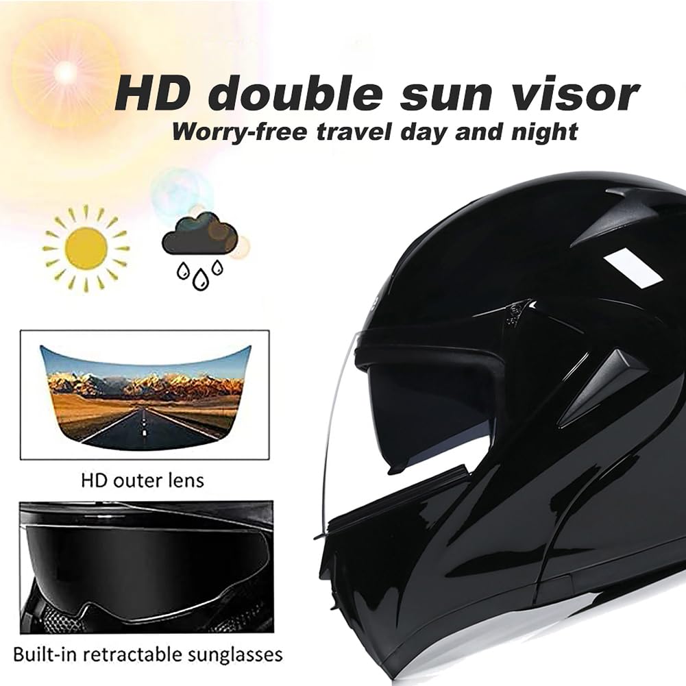 DOT Approved Bluetooth Modular Motorcycle Helmet - Flip Up Full Face Helmet with Double Visor & Built-in Dual Speakers/Mic for Men & Women (XS-XL) | Perfect for Commuting, Touring & Long Rides