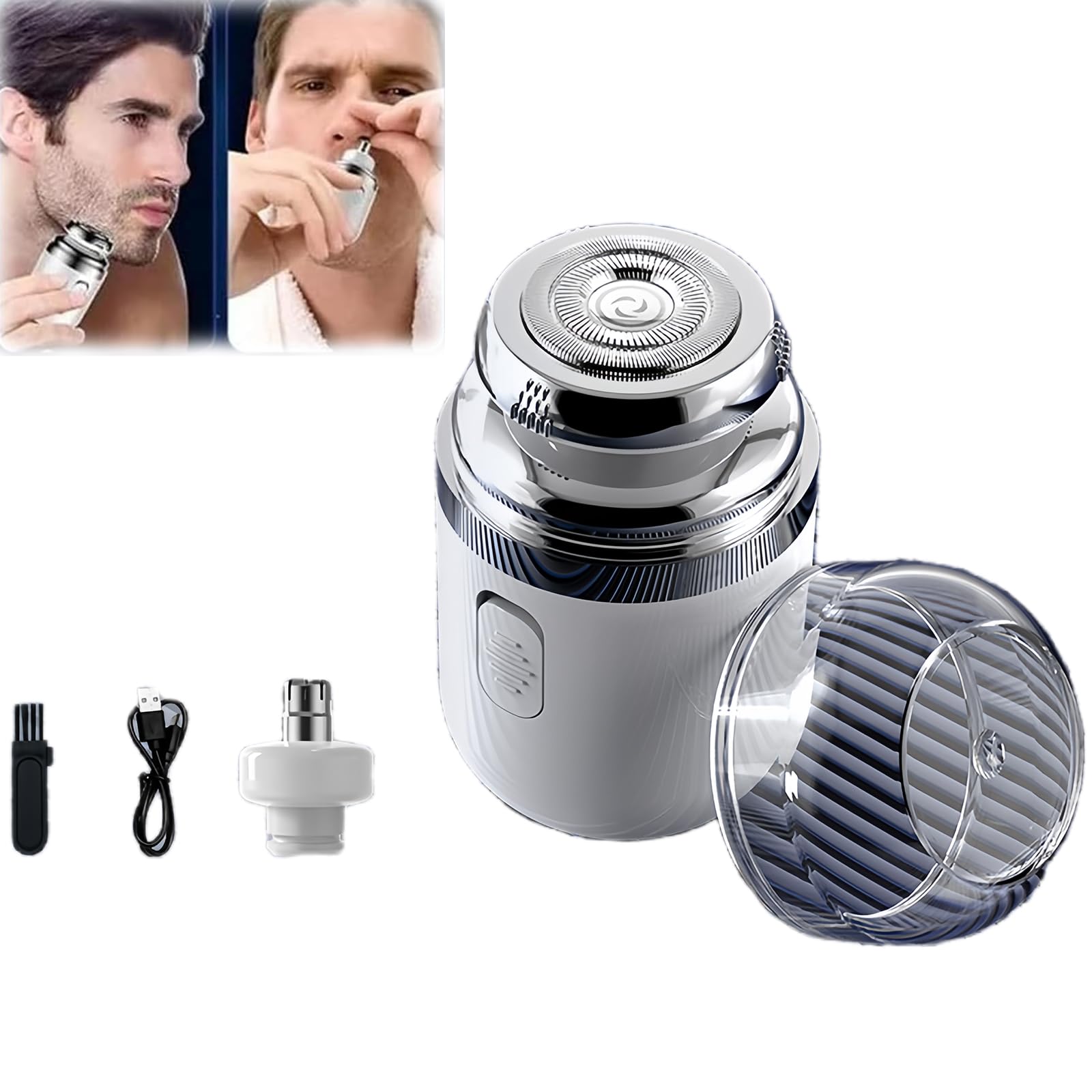 Portable Electric Shaver for Men & Women - Mini Capsule Razor with Rotary Technology, Rechargeable & Washable - Perfect for Travel, Gym, and On-the-Go Shaving (White)