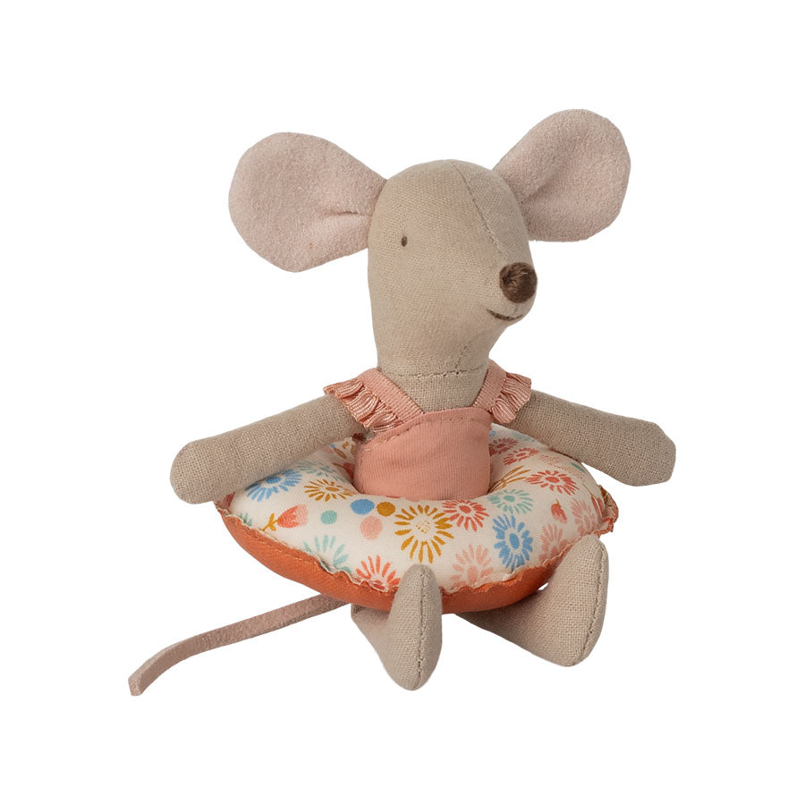 Maileg Beach Mouse with Float - Adorable Little Sister Flower Toy for Kids | Perfect for Pool, Beach & Summer Playtime