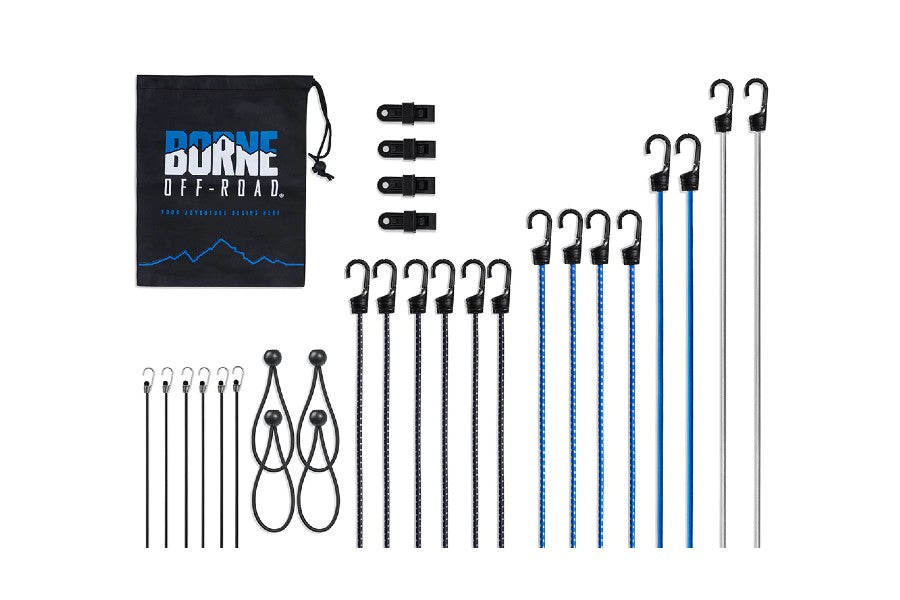 Borne Off Road 28 Piece Bungee Cord Set - Heavy Duty Elastic Tie Down Straps for Truck, SUV, ATV & Motorcycle - Secure Cargo, Camping Gear & Equipment