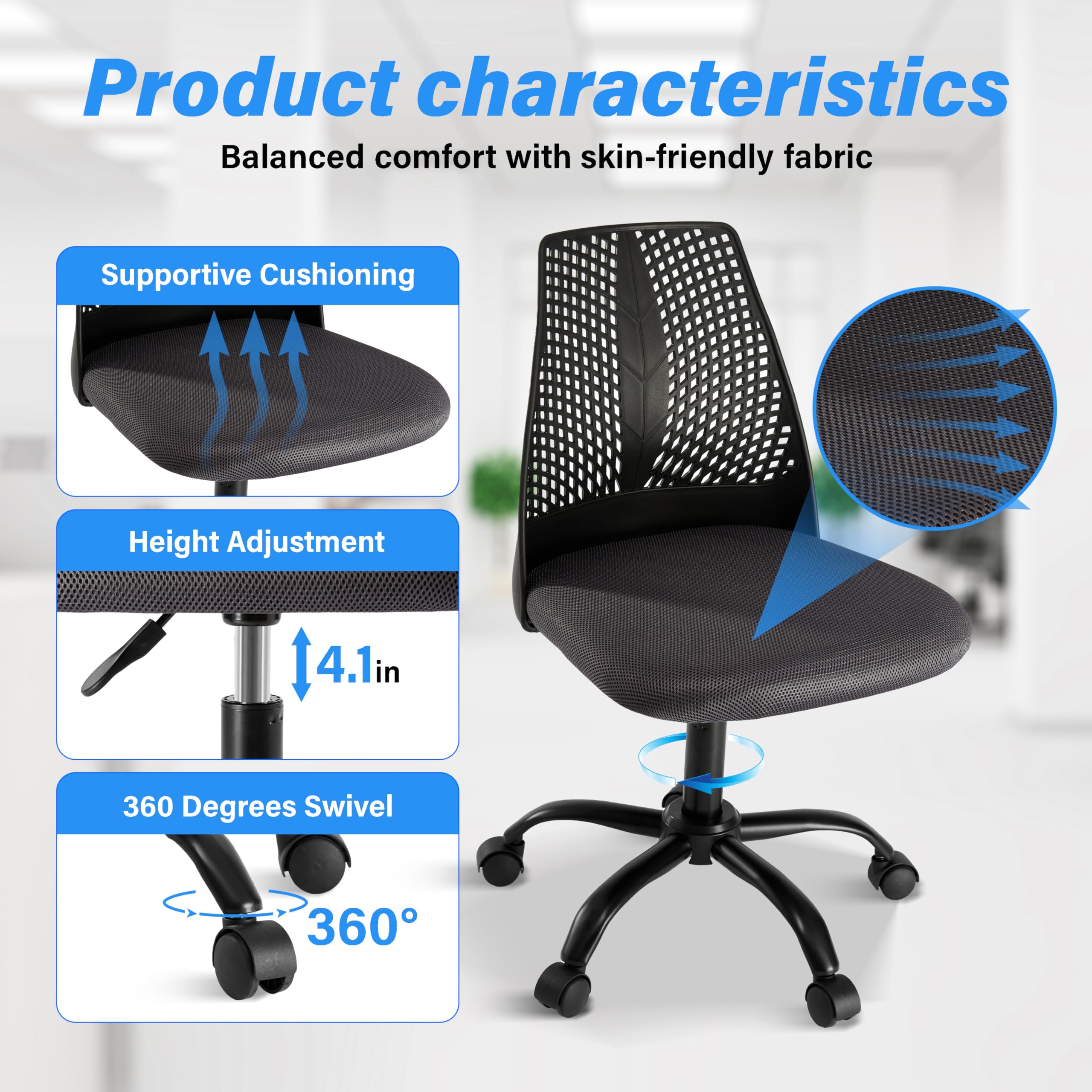 YSSOA Ergonomic Office & Gaming Chair with Lumbar Support, 360° Swivel, Adjustable Height & Heavy-Duty Metal Base - Black & Gray - Perfect for Home Office, PC Gaming & Workstation Setup