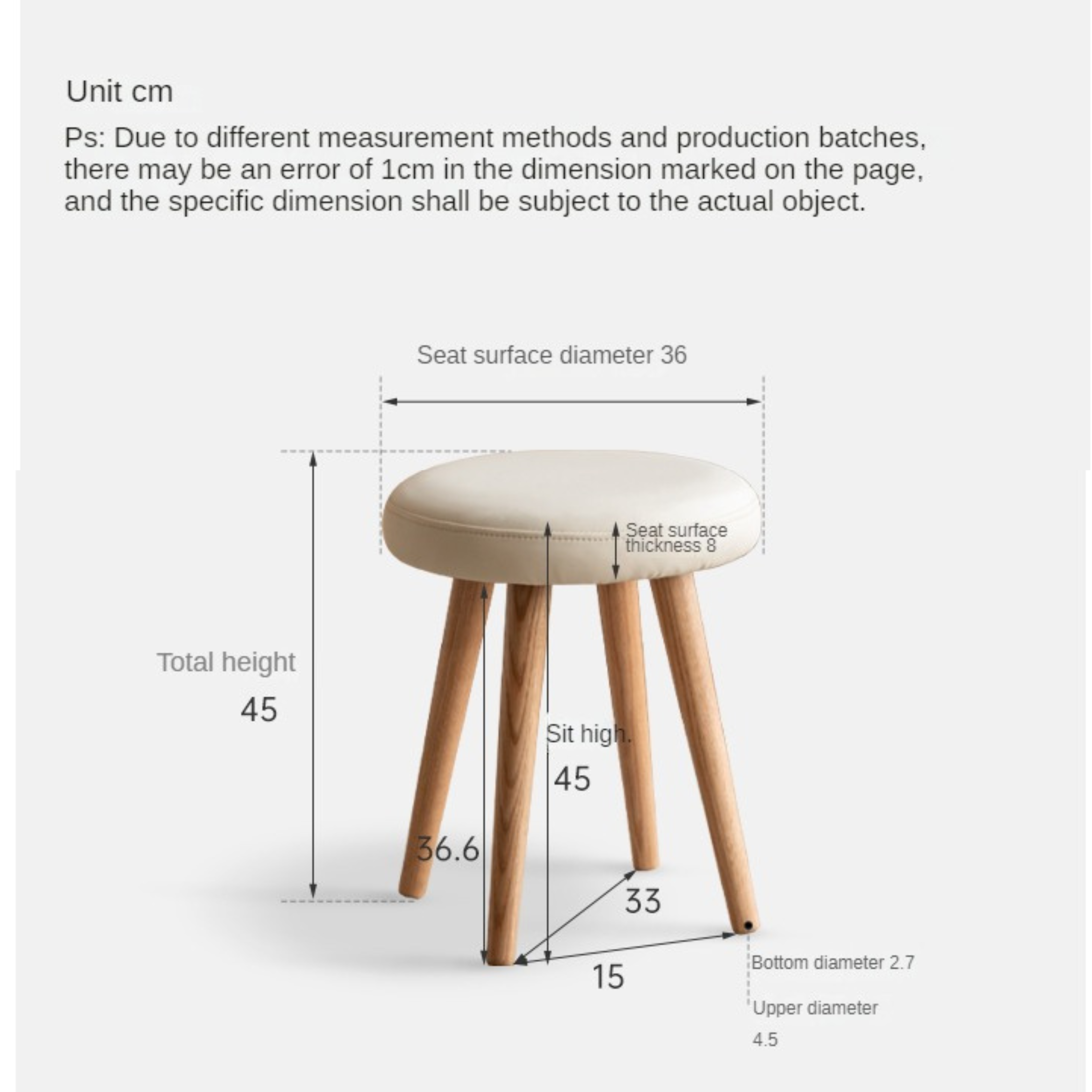 Oak Solid Wood Round Makeup Stool - Durable Vanity Seat with Cushion for Bedroom, Bathroom & Dressing Room - Perfect for Makeup, Hair Styling & Relaxing