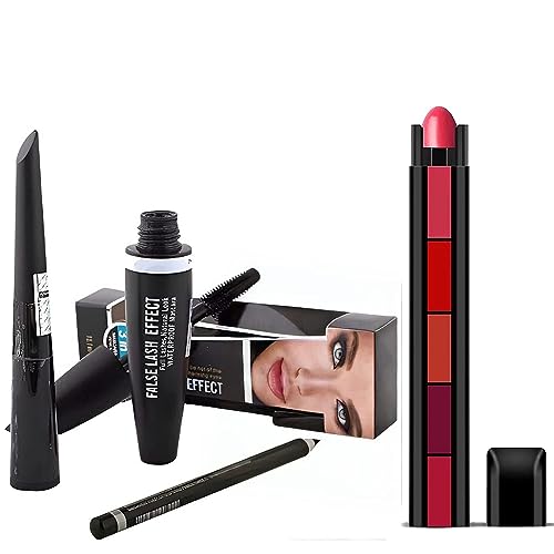 WTHUDA 5-in-1 Matte Lipstick Set with 3-in-1 Eye Makeup Kit - Nude Shades (20ml, Multi Color, Pack of 4) for Everyday Wear, Party & Special Occasions