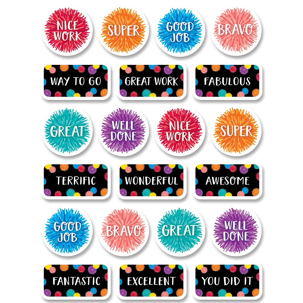 Creative Teaching Press Pom-Pom Rewards Stickers (8754) - Colorful Classroom Incentives for Teachers, Students & Homeschooling - Perfect for Behavior Charts, Reward Systems & Positive Reinforcement