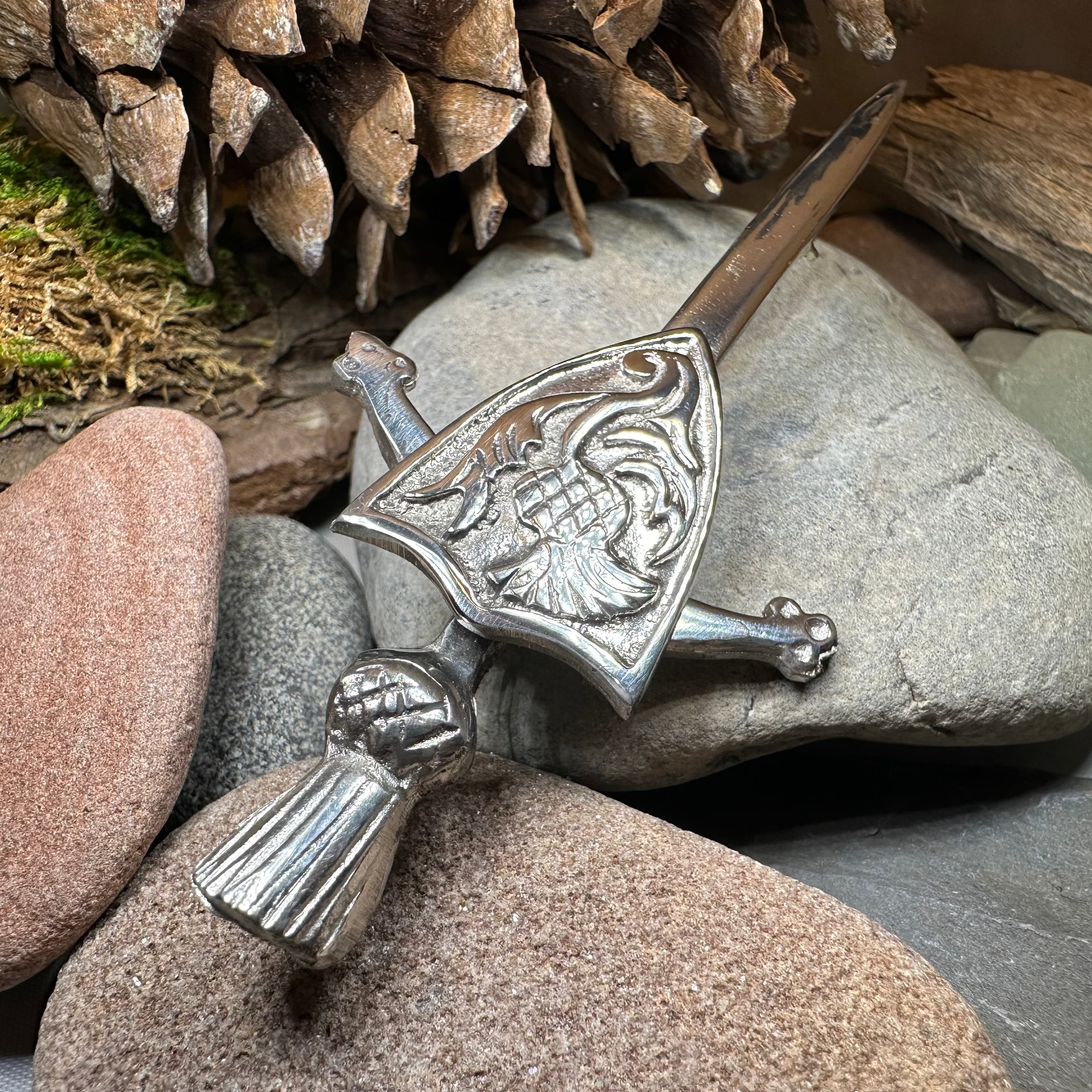 Authentic Scottish Alban Thistle Shield Kilt Pin - Traditional Celtic Design for Highland Dress & Formal Occasions | Perfect for Weddings, Burns Night & Scottish Events
