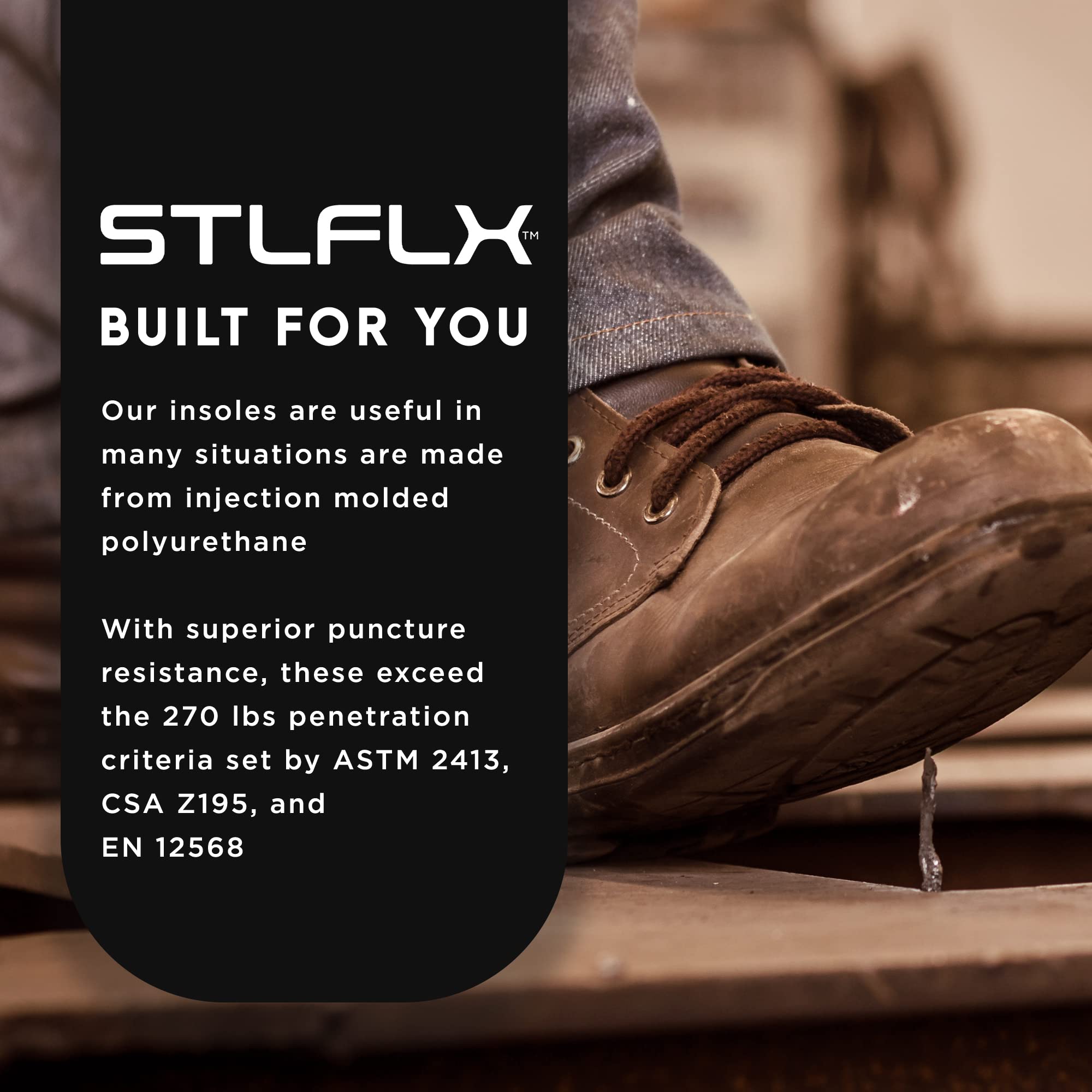 STLFLX Non-Metallic SoleGUARDZ Puncture Resistant Insoles - Safety Shoe Inserts for Work Boots & Regular Shoes (Men 7-8 US / Women 9-10 US, Medium) - Ideal for Construction, Landscaping & Industrial Work Safety